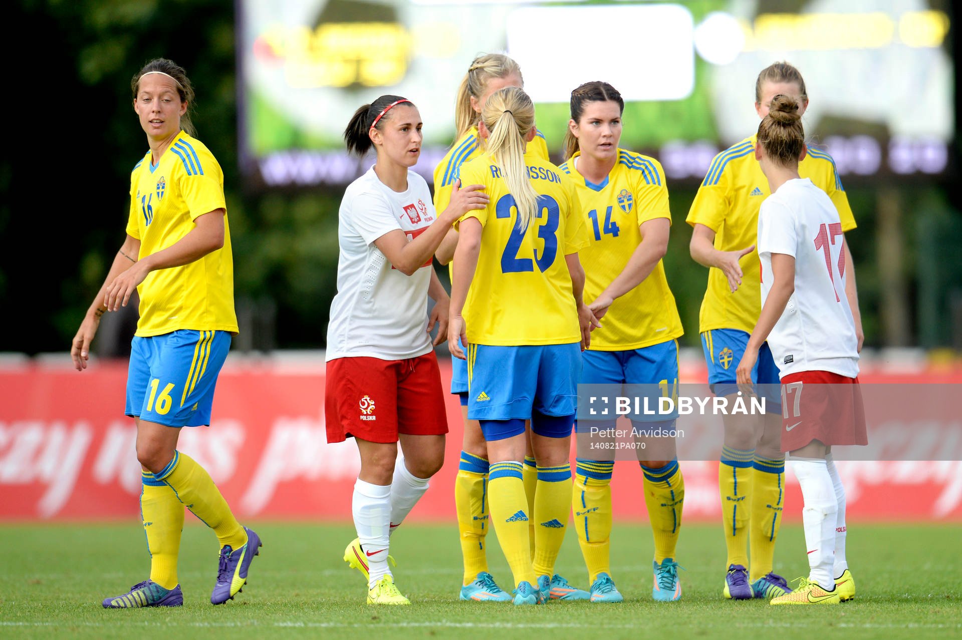 Sveriges spelare tackar Polens spelare