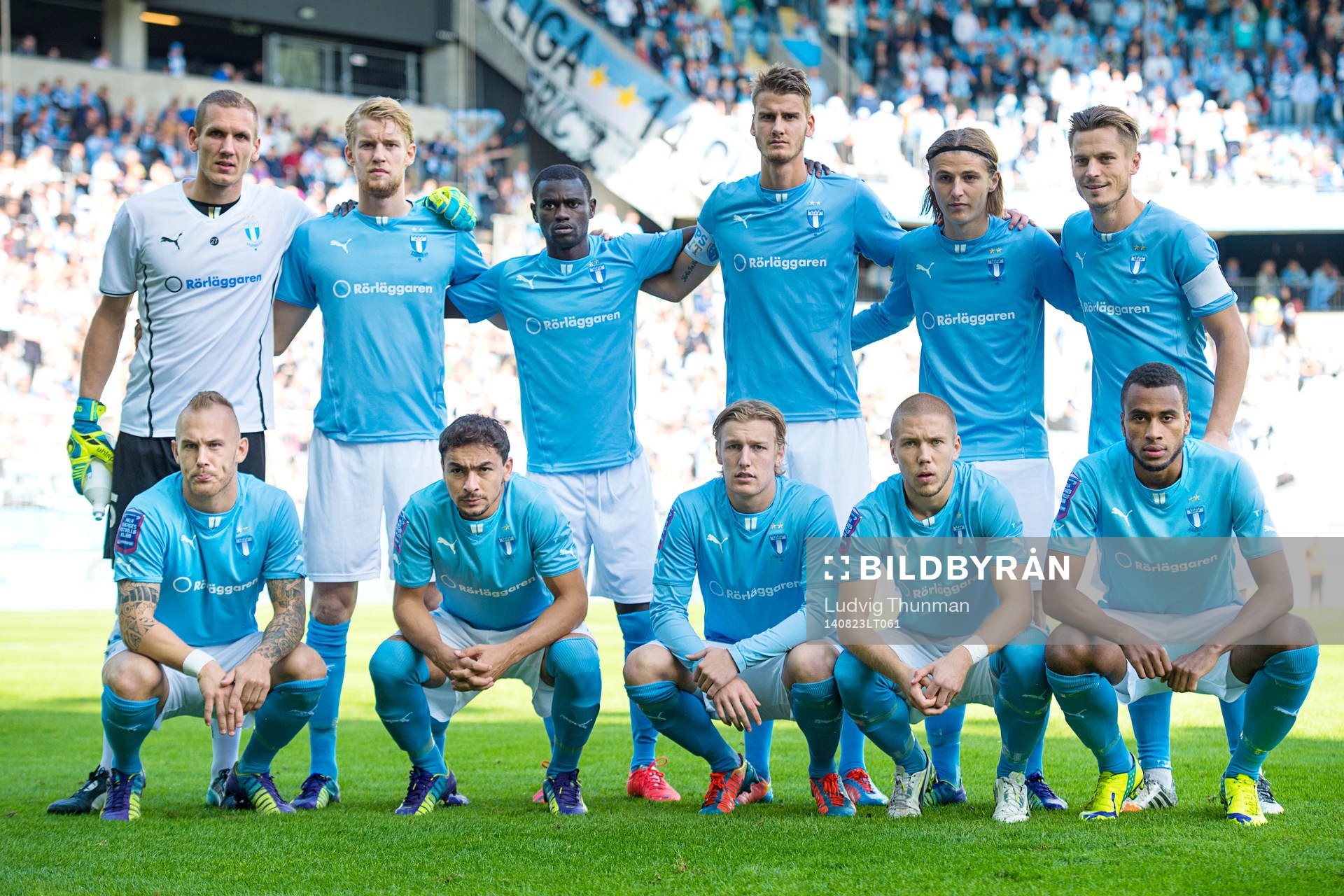 Malmö FFs laguppställning: målvakt Robin Olsen, Filip Helander, Enock Kofi Adu, Johan Hammar, Pawel Cibicki, Markus Rosenberg, nedre raden: Magnus Eriksson, Ricardo Ferreira Da Silva, Emil Forsberg, Anton Tinnerholm, Isaac Kiese Thelin inför matchen i Allsvenskan mellan Malmö FF och Norrköping den 23 augusti 2014 i Malmö.