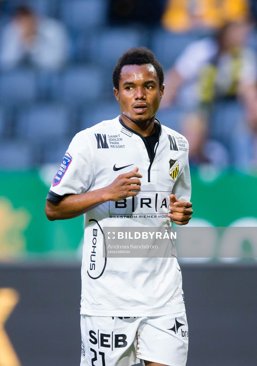 Häckens Nasiru Mohammed under fotbollsmatchen i Allsvenskan mellan AIK och BK Häcken den 24 Augusti 2014 i Stockholm. 