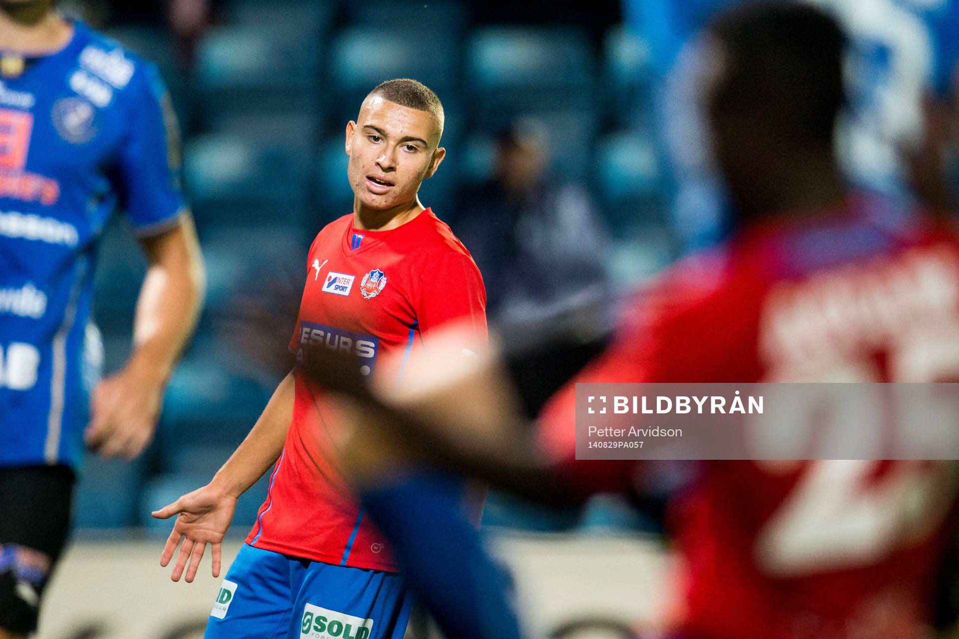Helsingborgs Jordan Larsson under fotbollsmatchen i Allsvenskan mellan Helsingborg och Halmstad den 29 augusti 2014 i Helsingborg.