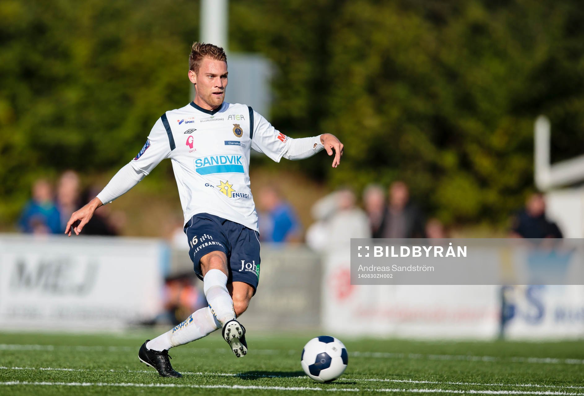 Gefles David Fällman under fotbollsmatchen i Allsvenskan mellan Gefle och Åtvidaberg den 30 Augusti 2014 i Gävle. 