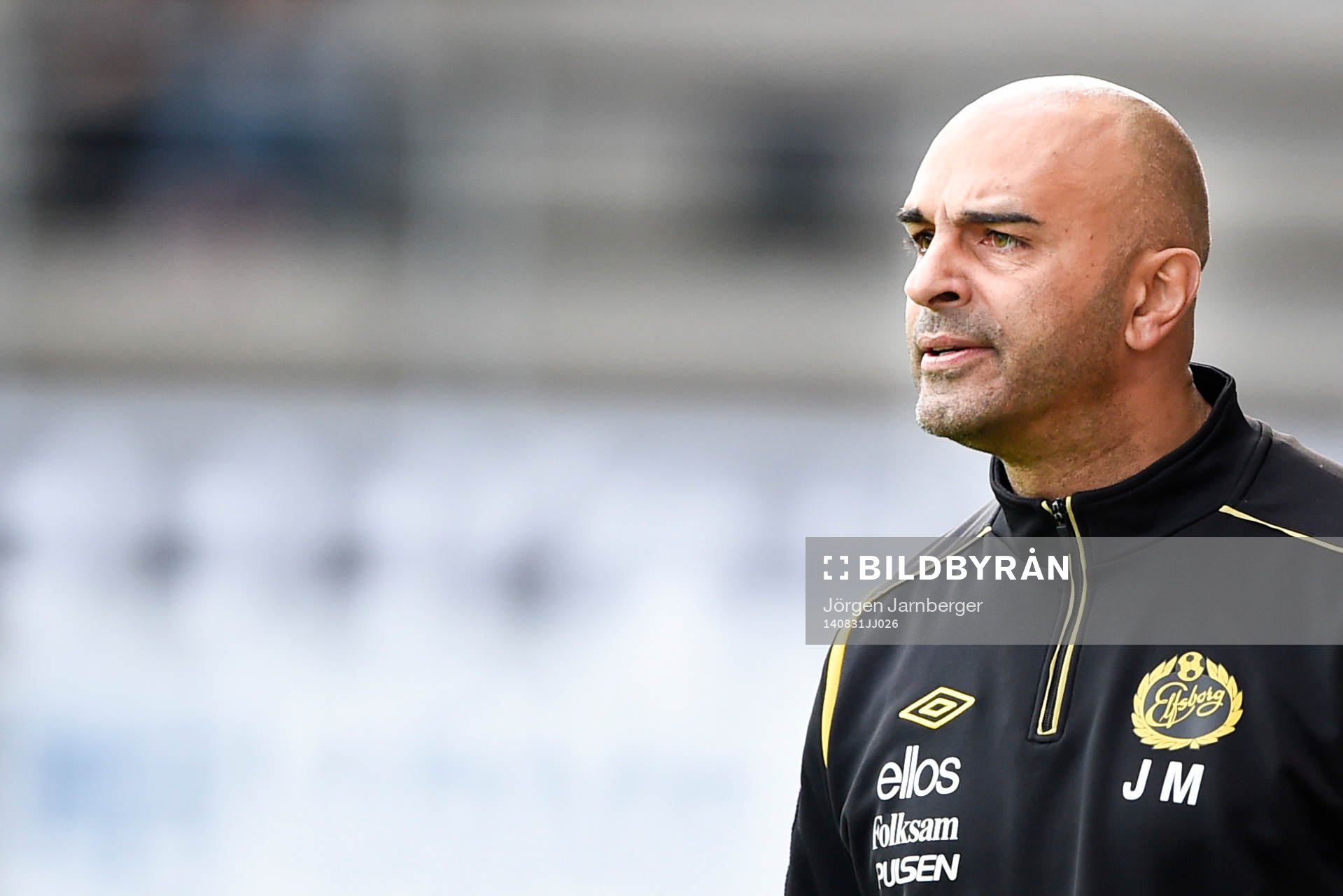 Elfsborgs tränare Jan Mian under fotbollsmatchen i Allsvenskan mellan Elfsborg och Falkenberg den 31 augusti 2014 i Borås.