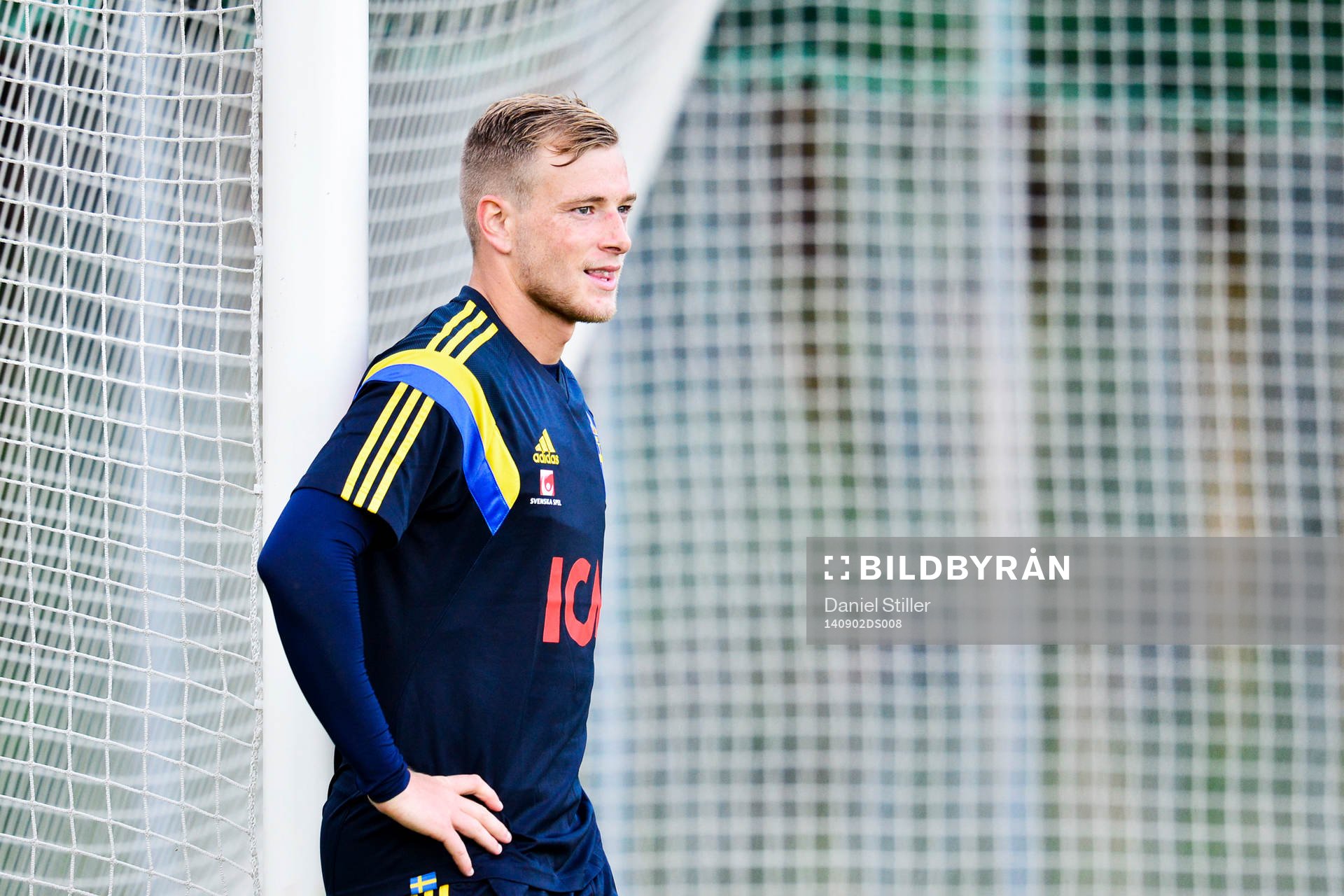 Sveriges John Guidetti under en träning med det Svenska U 21 fotbollslandslaget den 2 september 2014 i Halmstad.