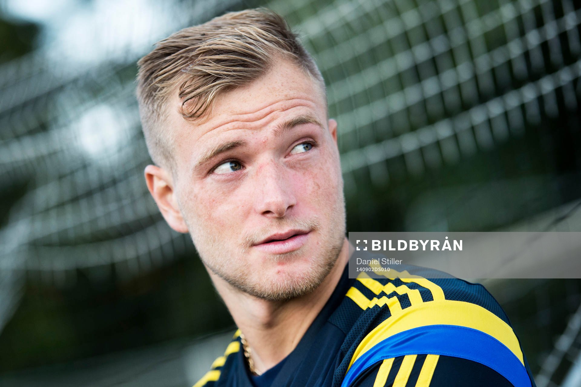 Sveriges John Guidetti under en träning med det Svenska U 21 fotbollslandslaget den 2 september 2014 i Halmstad.