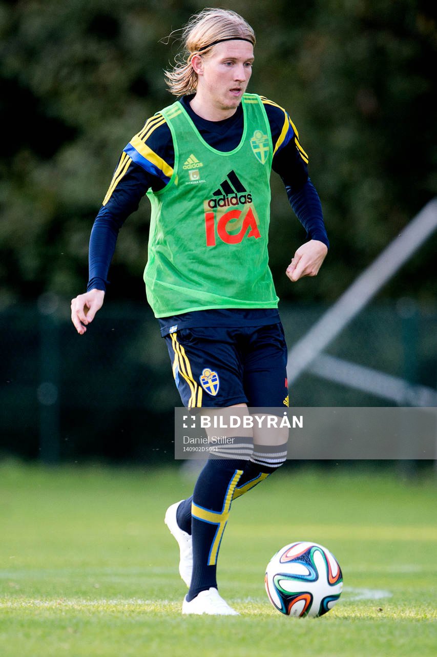 Simon Kroon under en träning med det svenska U21-landslaget den 2 augusti 2014 i Halmstad.