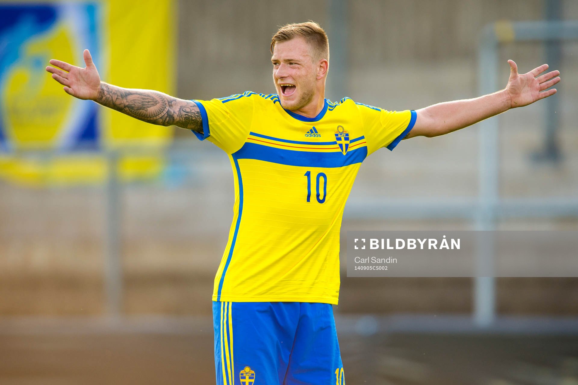 Sverige John Guidetti under fotbollsmatchen i kvalet till EM för U21 mellan Sverige och Grekland den 5 september 2014 i Halmstad.