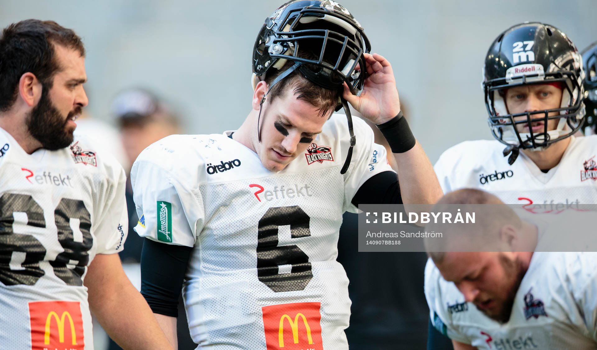 Örebro Black Knights quarterback Joe Clancy ser deppig ut