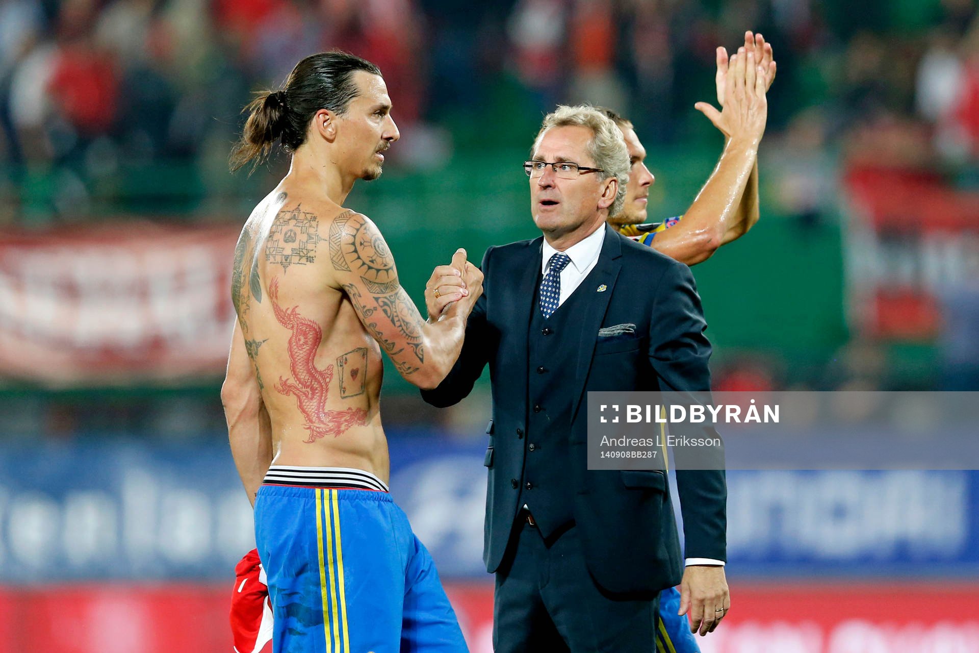 Sveriges Zlatan Ibrahimovic och förbundskapten Erik Hamrén