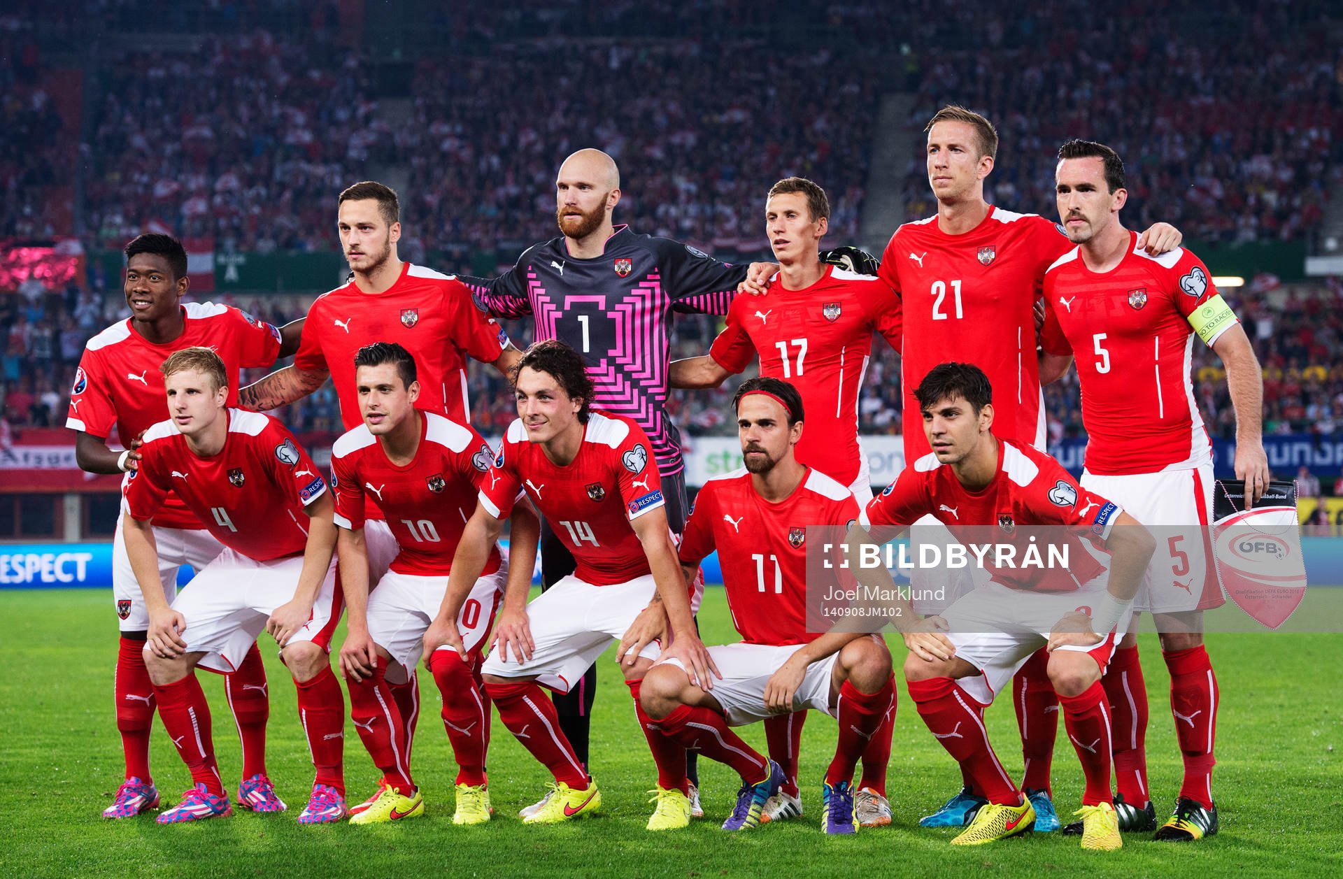 Österrikes startelva inför fotbollsmatchen i EM-kvalet mellan Österrike och Sverige den 8 september 2014 i Wien.