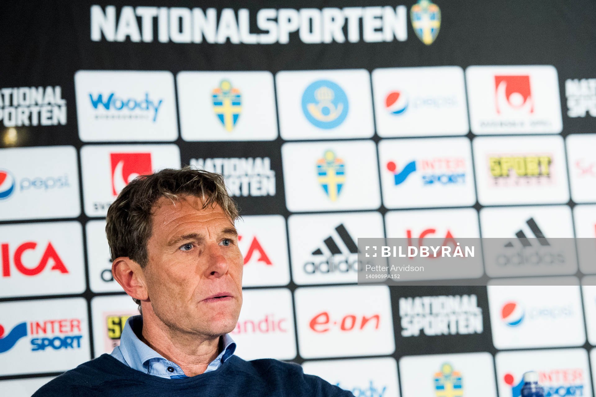 Sveriges förbundskapten Håkan Ericson under presskonferensen efter fotbollsmatchen i kvalet till EM för U21 mellan Sverige och Turkiet den 9 september 2014 i Halmstad.