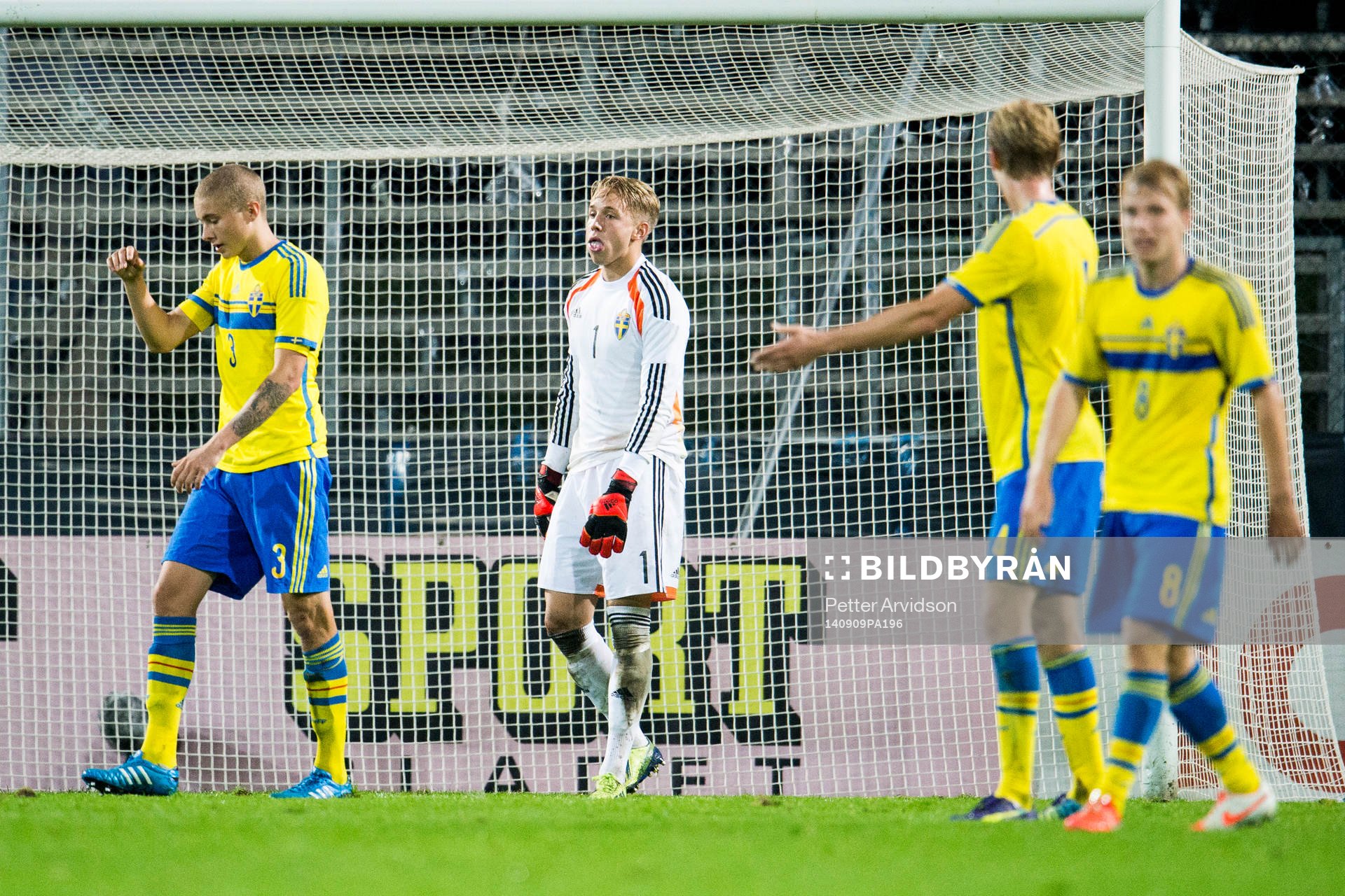 Sveriges Sebastian Holmén, målvakt Patrik Carlgren och