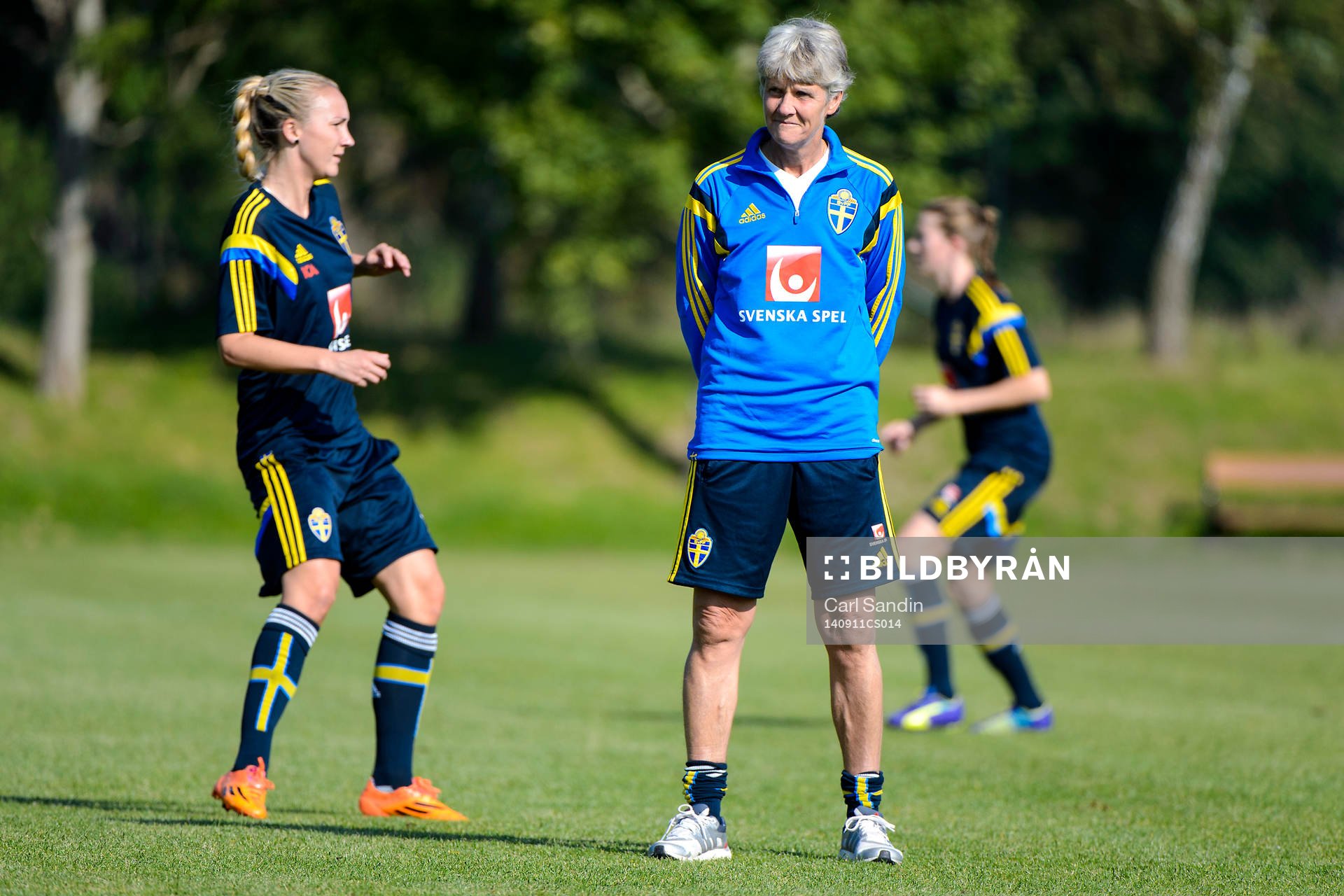 Förbundskapten Pia Sundhage under en träning med damlandslaget i fotboll den 11 september 2014 i Göteborg.