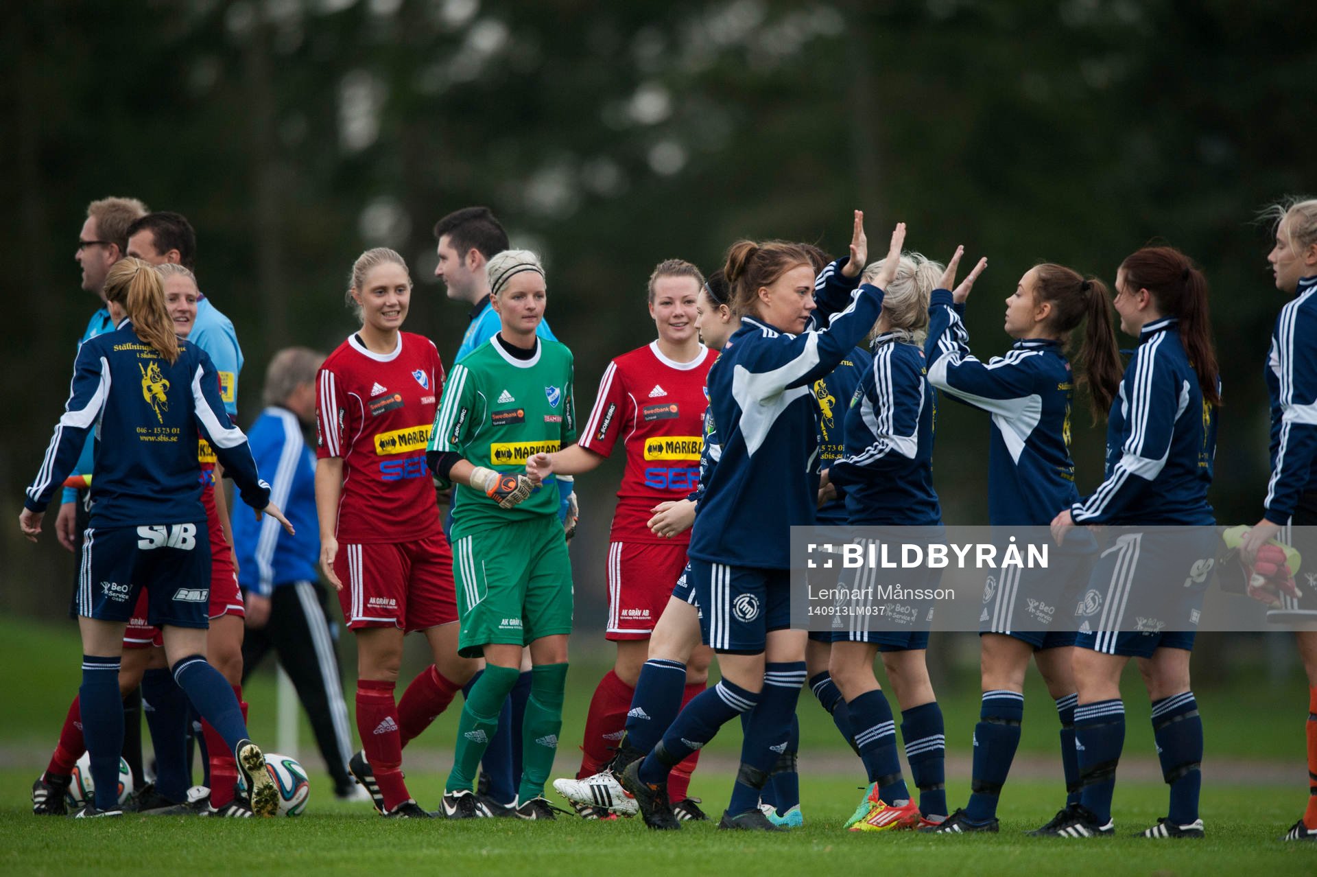 Spelarna hälsar på varandra före match i matchen i