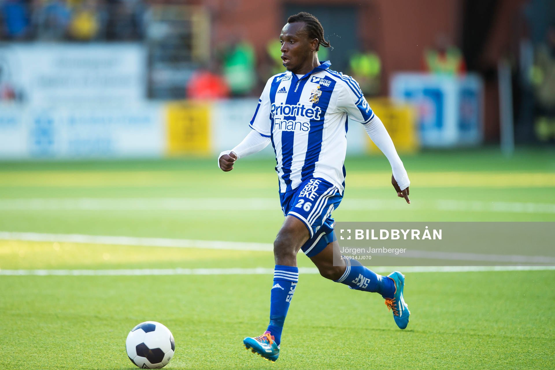 IFK Göteborgs May Mahlangu under fotbollsmatchen i Allsvenskan mellan Elfsborg och IFK Göteborg den 14 september 2014 i Borås.