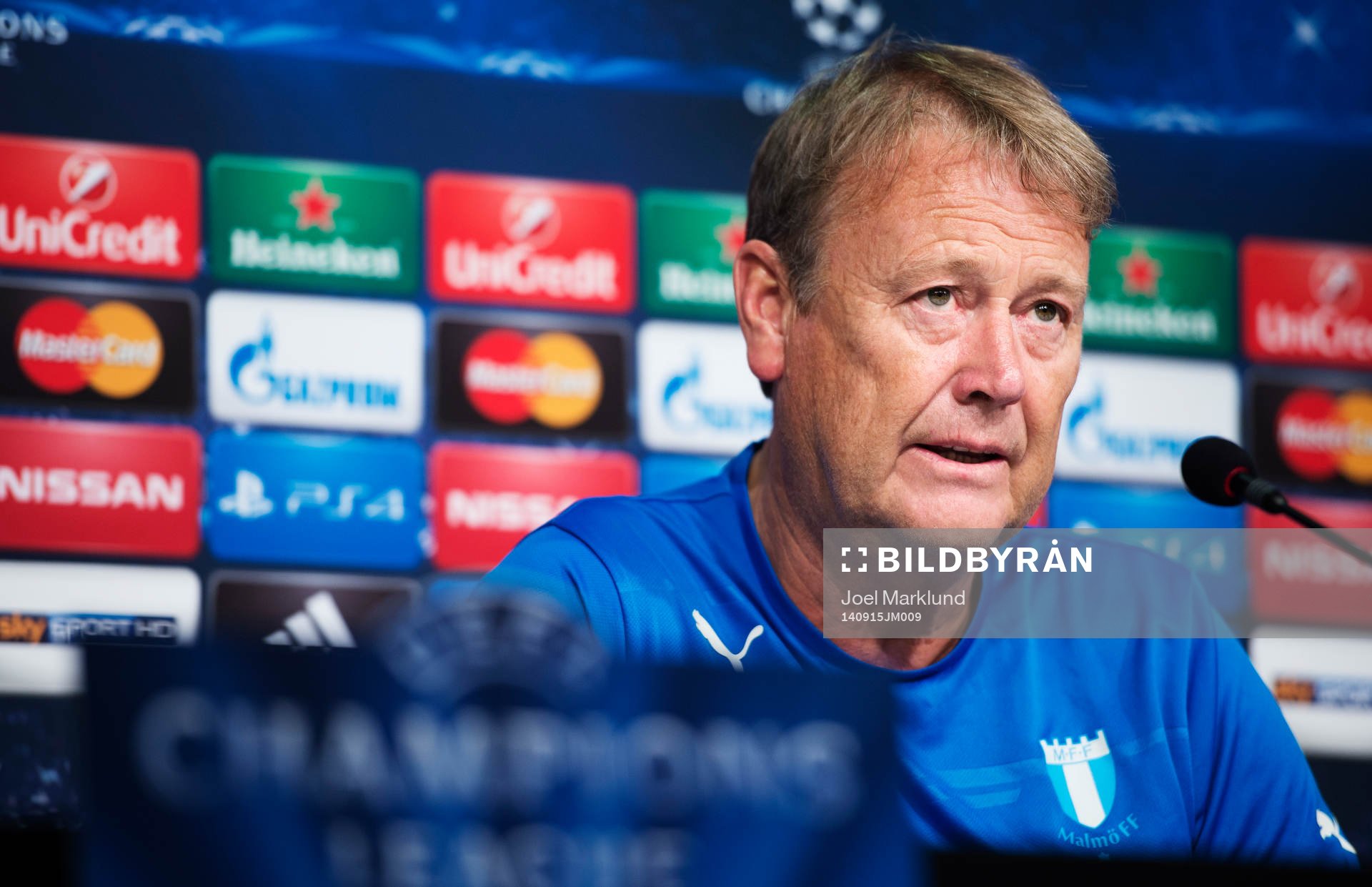 Malmö FF:s tränare Åge Hareide under en presskonferens inför Champions League-gruppspelet den 15 september 2014 i Turin.