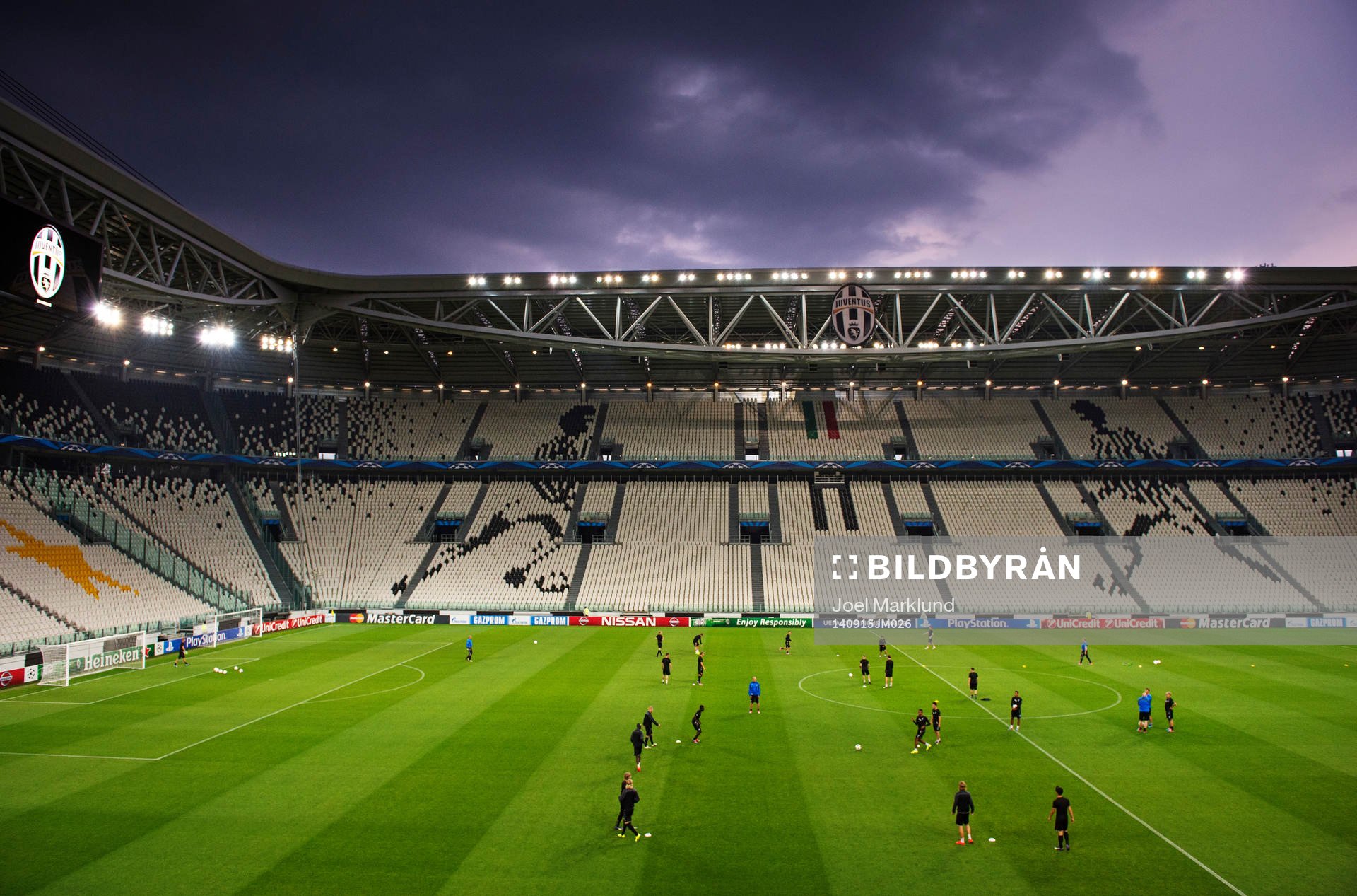 Malmö FF:s lag tränar på Juventus Stadium inför Champions League-gruppspelet den 15 september 2014 i Turin.