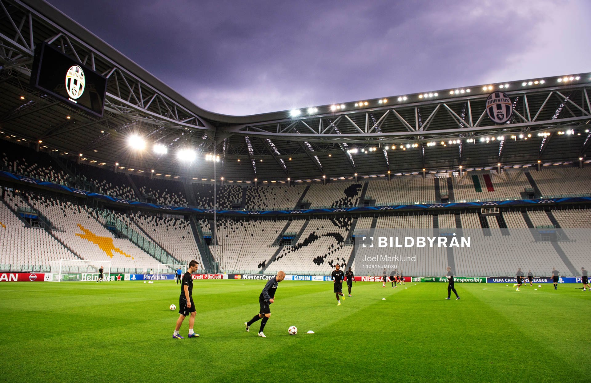 Malmö FF:s lag tränar på Juventus Stadium inför Champions League-gruppspelet den 15 september 2014 i Turin.