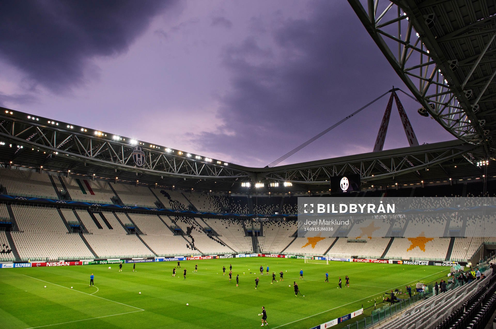 Malmö FF:s lag tränar på Juventus Stadium inför Champions League-gruppspelet den 15 september 2014 i Turin.