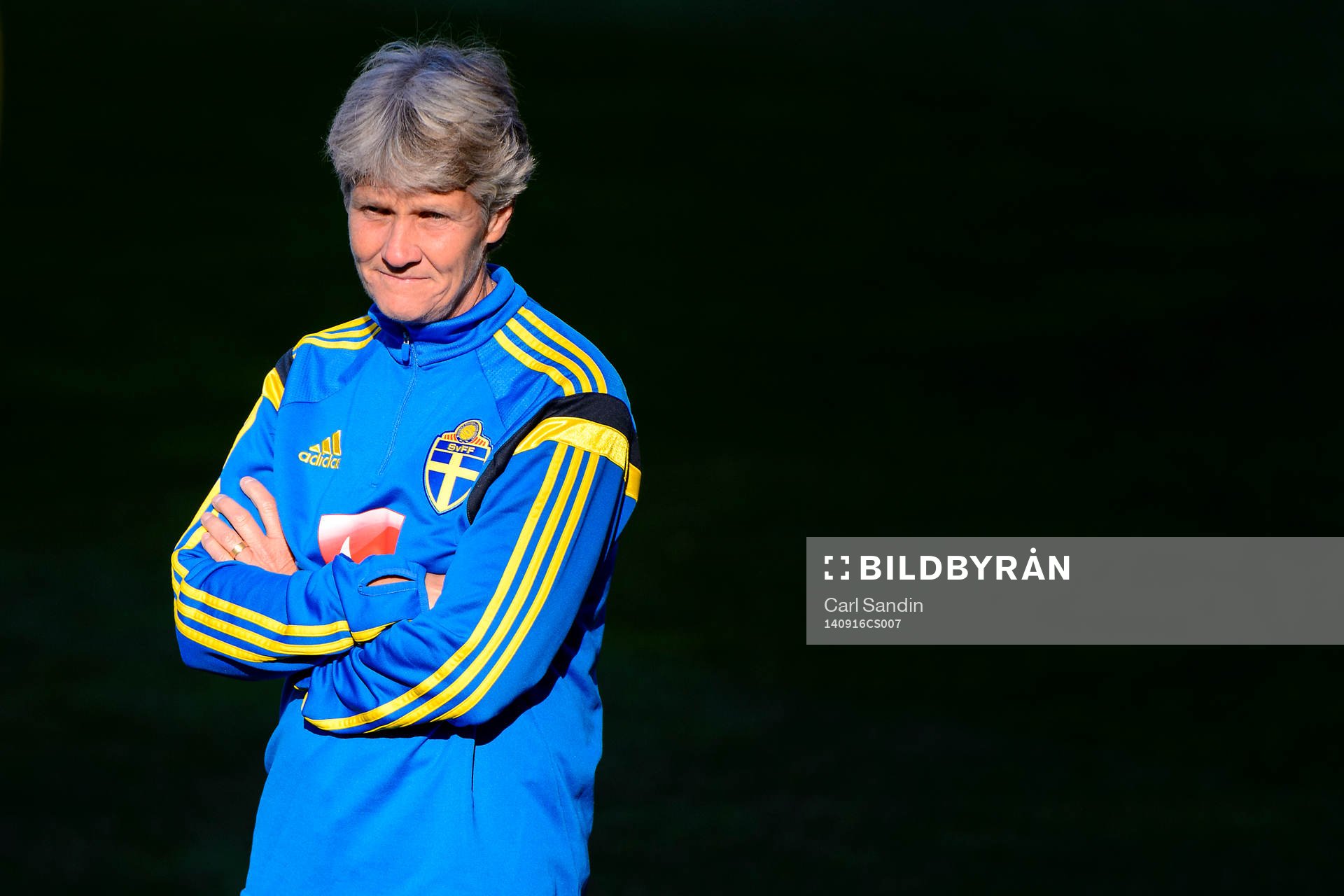 Förbundskapten Pia Sundhage under en träning med landslaget i fotboll den 16 september 2014 i Göteborg.