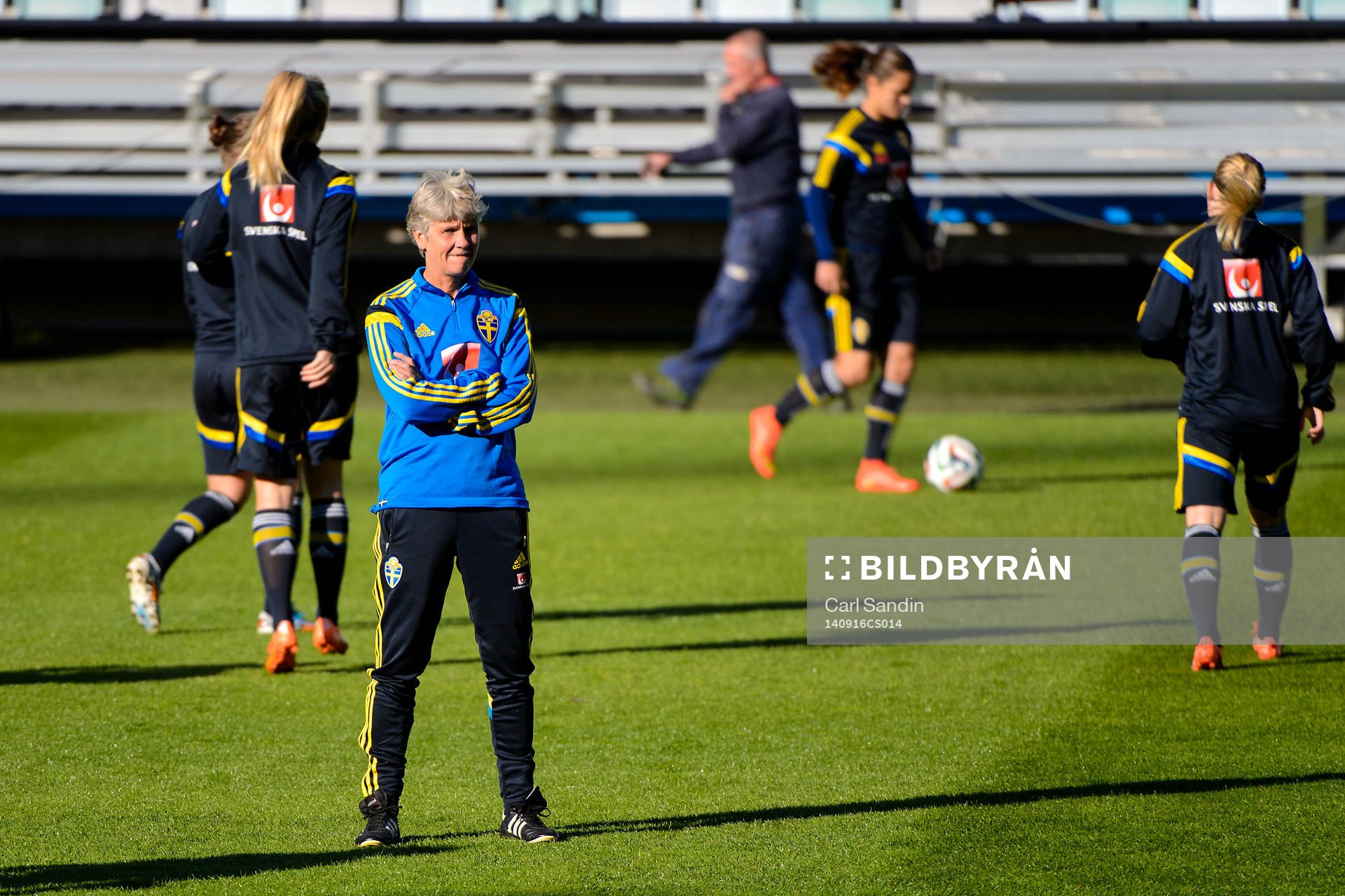 Förbundskapten Pia Sundhage under en träning med landslaget i fotboll den 16 september 2014 i Göteborg.