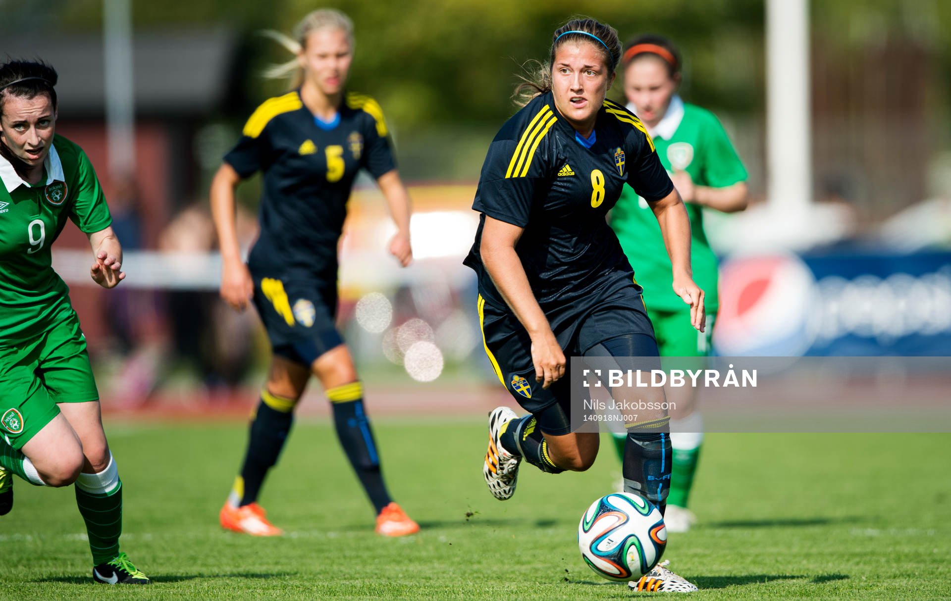 Sveriges Ingrid Filippa Angeldal under fotbollsmatchen EM-kvalet för F19 den 18 september 2014 i Staffanstorp.