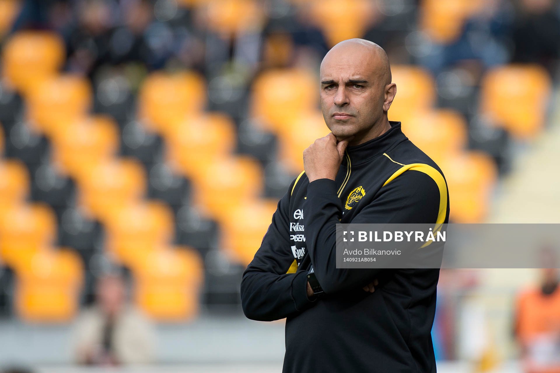 Elfsborgs tränare Jan Mian under fotbollsmatchen i Allsvenskan mellan Mjällby AIF och IF Elfsborg den 21 september 2014 i Mjällby