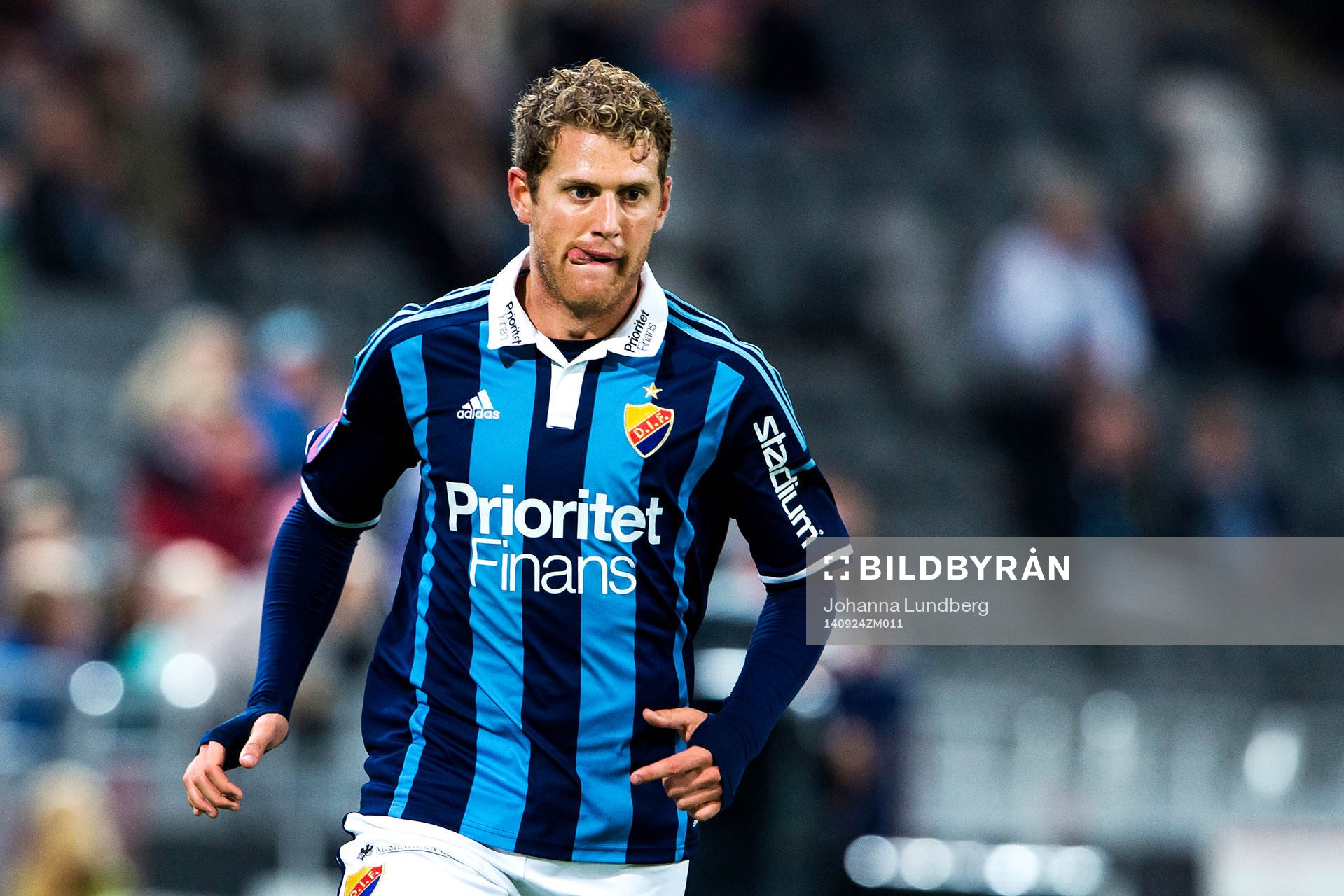 Djurgårdens Stefan Karlsson under fotbollsmatchen i Allsvenskan mellan Djurgården och Falkenberg den 24 September 2014 i Stockholm.