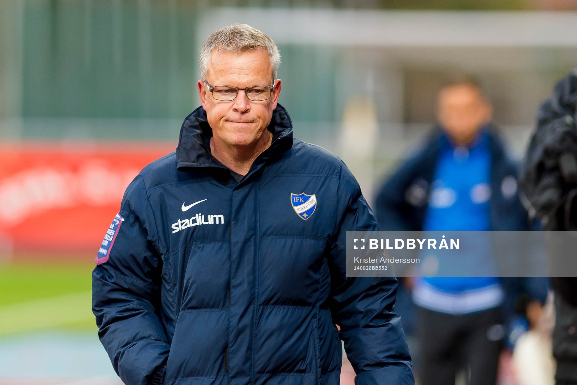 Norrköpings tränare Jan Andersson under fotbollsmatchen i Allsvenskan mellan Falkenberg och Norrköping den 28 september 2014 i Falkenberg.