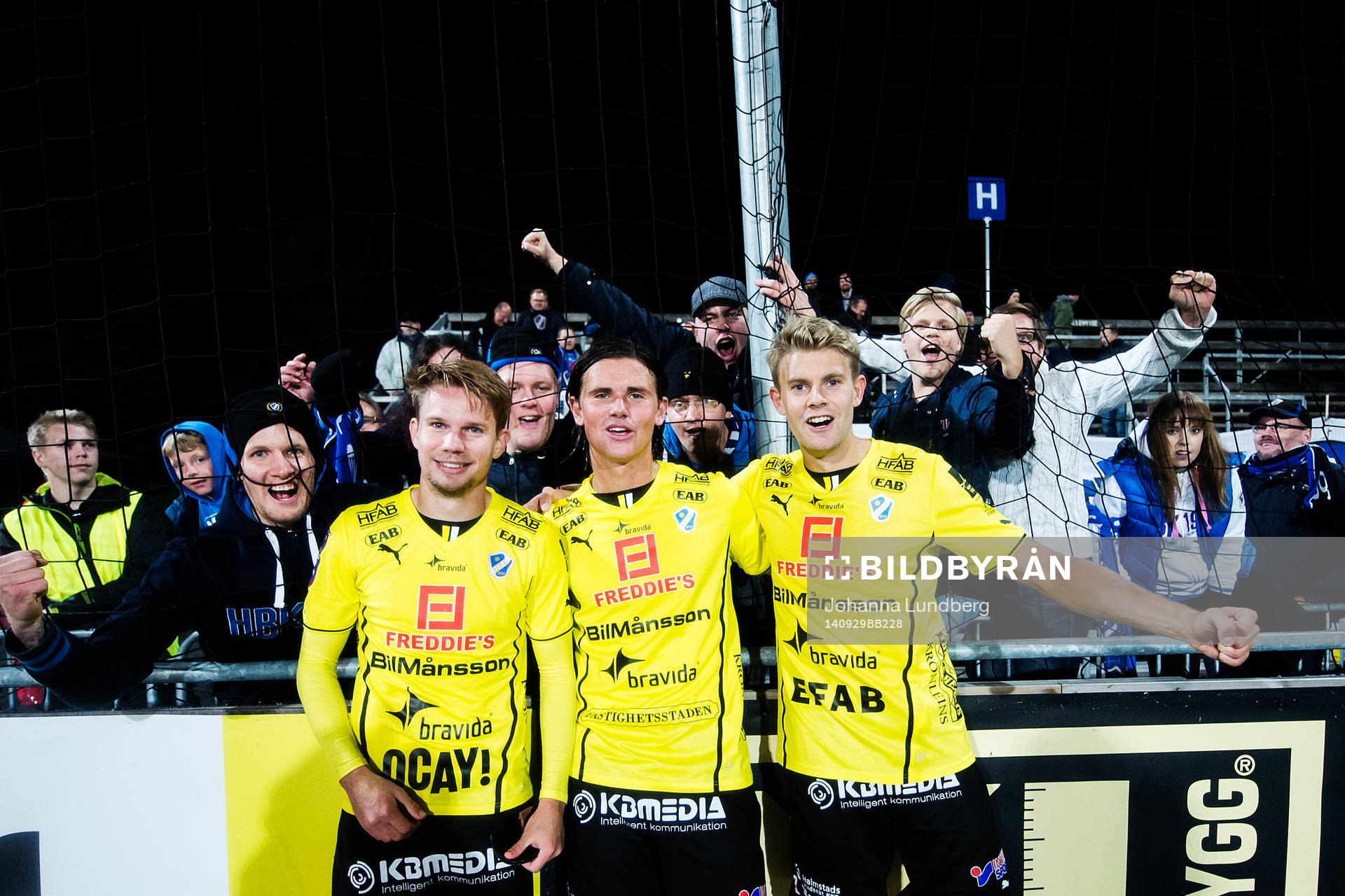 Halmstads målskyttar Johan Blomberg, Marcus Antonsson och