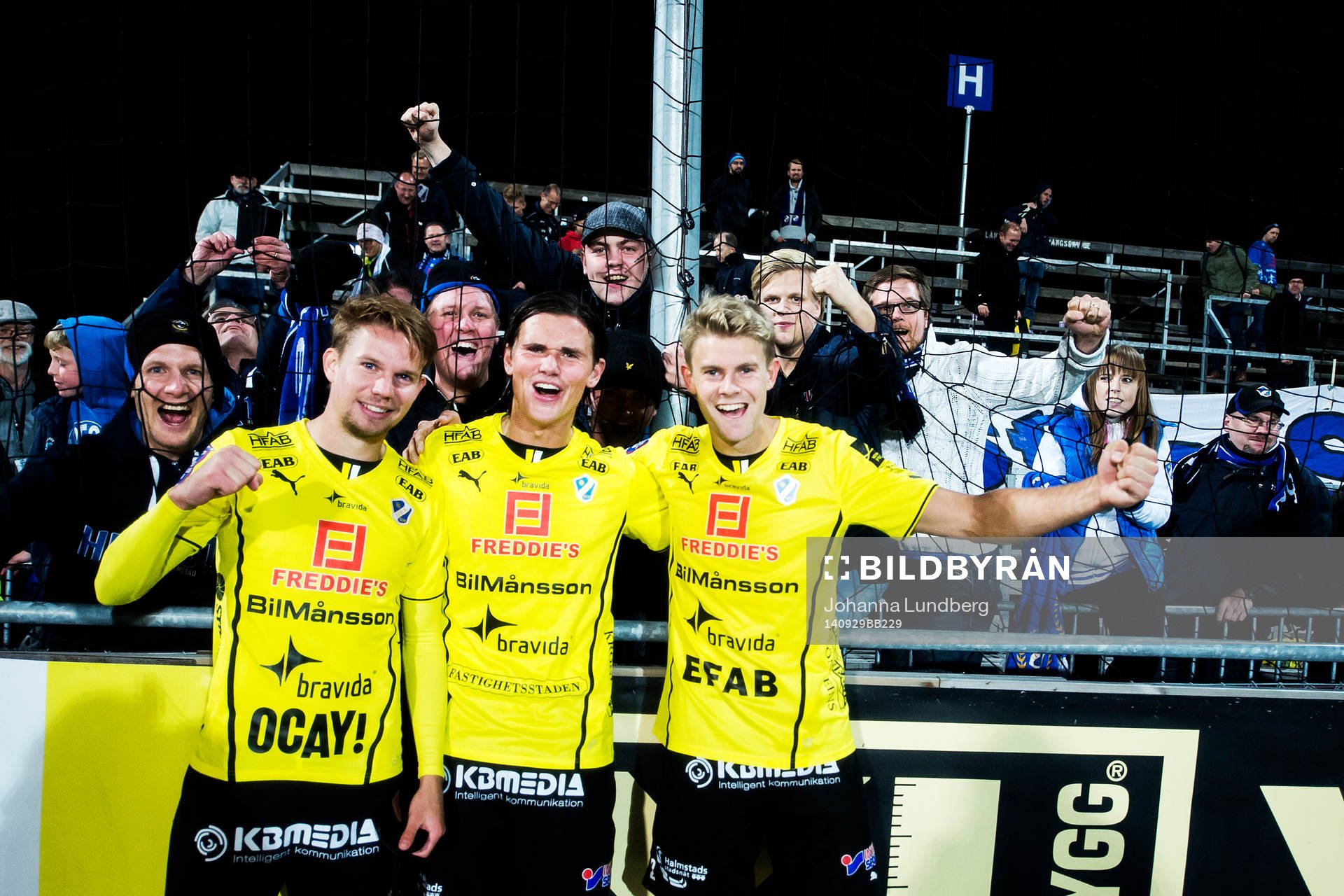 Halmstads målskyttar Johan Blomberg, Marcus Antonsson och