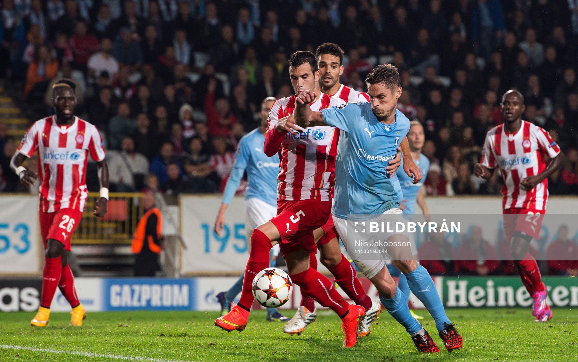 Olympiacos Luka Milivojevi och Malmö FFs Markus Rosenberg