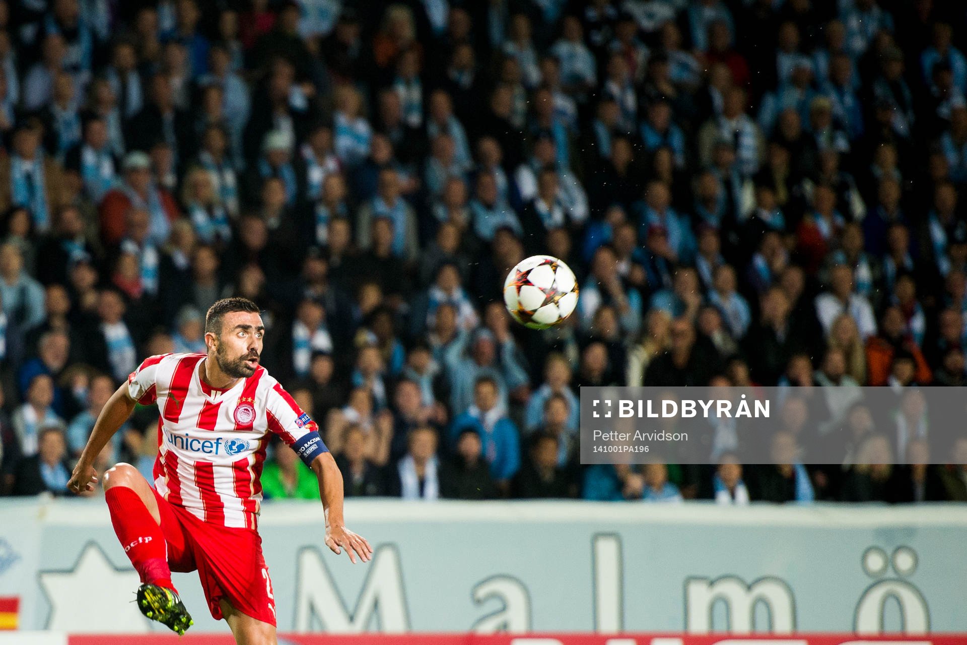 Olympiacos Giannis Maniatis under fotbollsmatchen i Champions League mellan Malmö FF och Olympiakos den 1 oktober 2014 i Malmö.