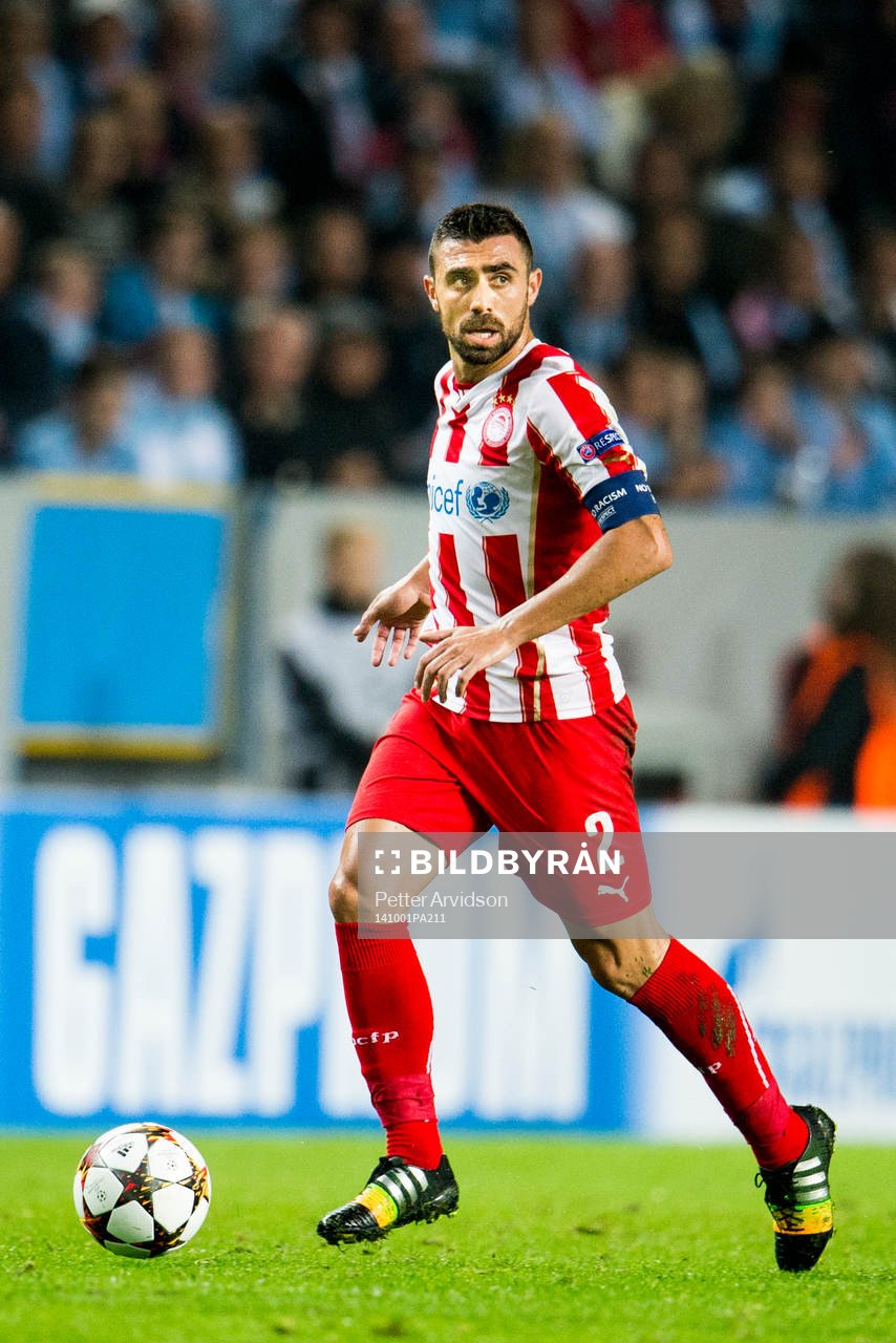 Olympiacos Giannis Maniatis under fotbollsmatchen i Champions League mellan Malmö FF och Olympiakos den 1 oktober 2014 i Malmö.