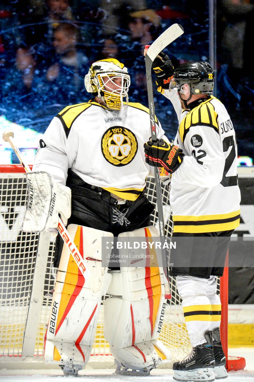 Brynäs målvakt Bernhard Starkbaum och Jörgen Sundqvist