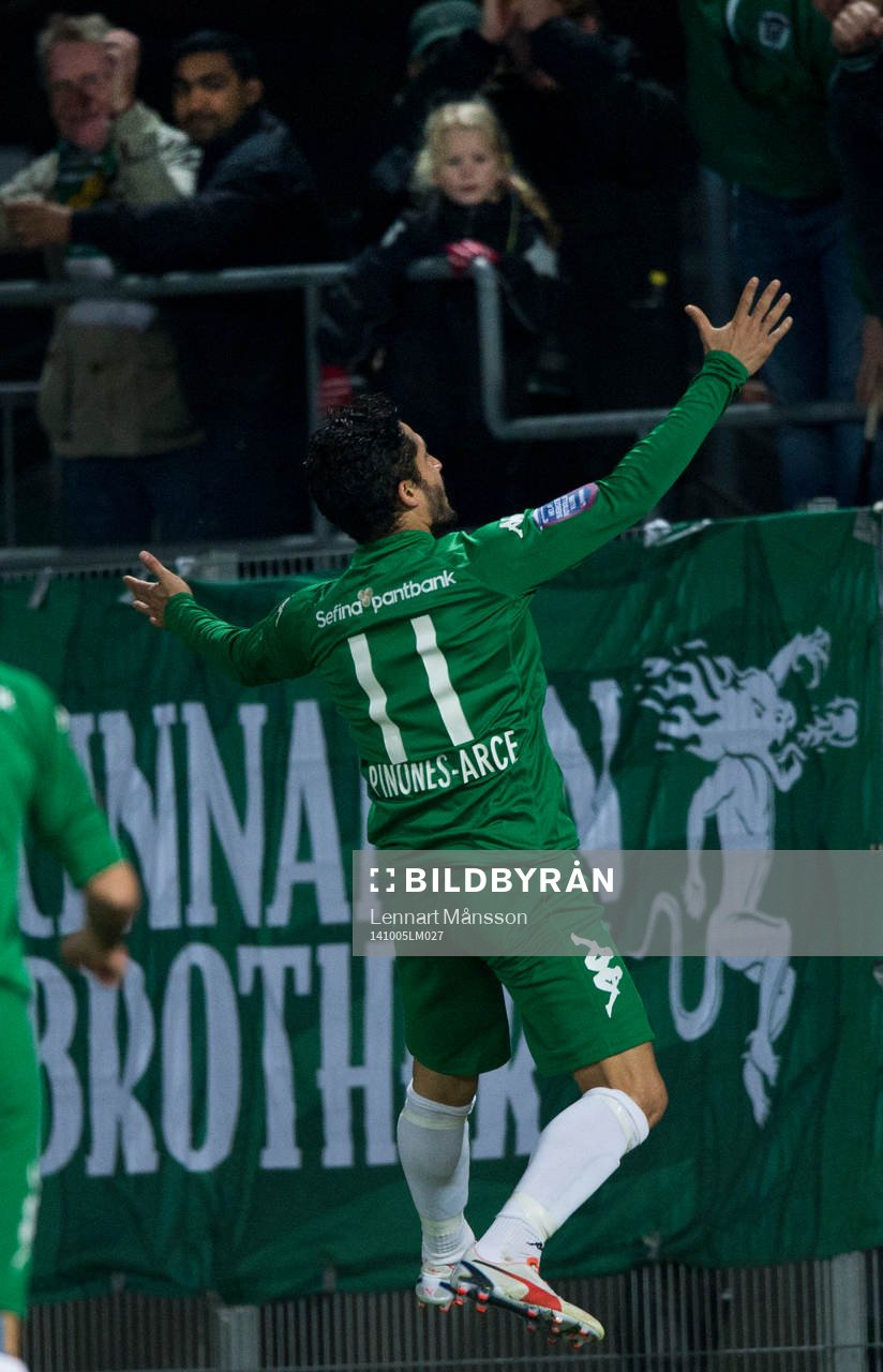  Hammarbys Pablo Pinones Arce har gjort 2-1 i matchen i superettan mellan Landskrona och Hammarby i Landskrona 5 oktober 2014.