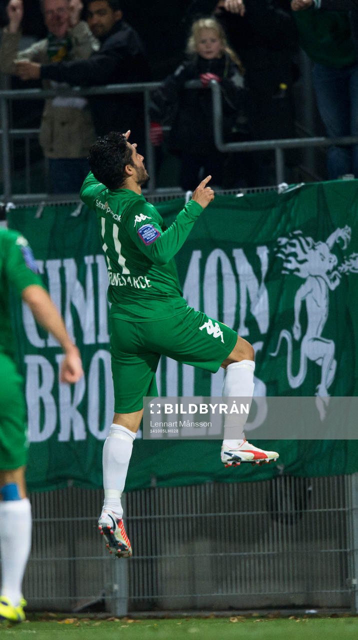  Hammarbys Pablo Pinones Arce har gjort 2-1 i matchen i superettan mellan Landskrona och Hammarby i Landskrona 5 oktober 2014.