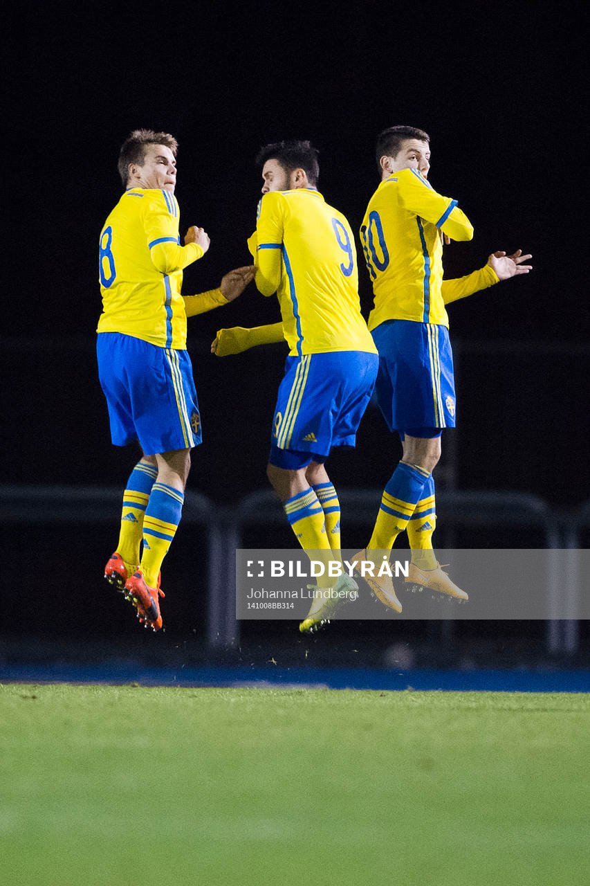 Sveriges Elias Andersson, Valmir Berisha och Erdal Rakip