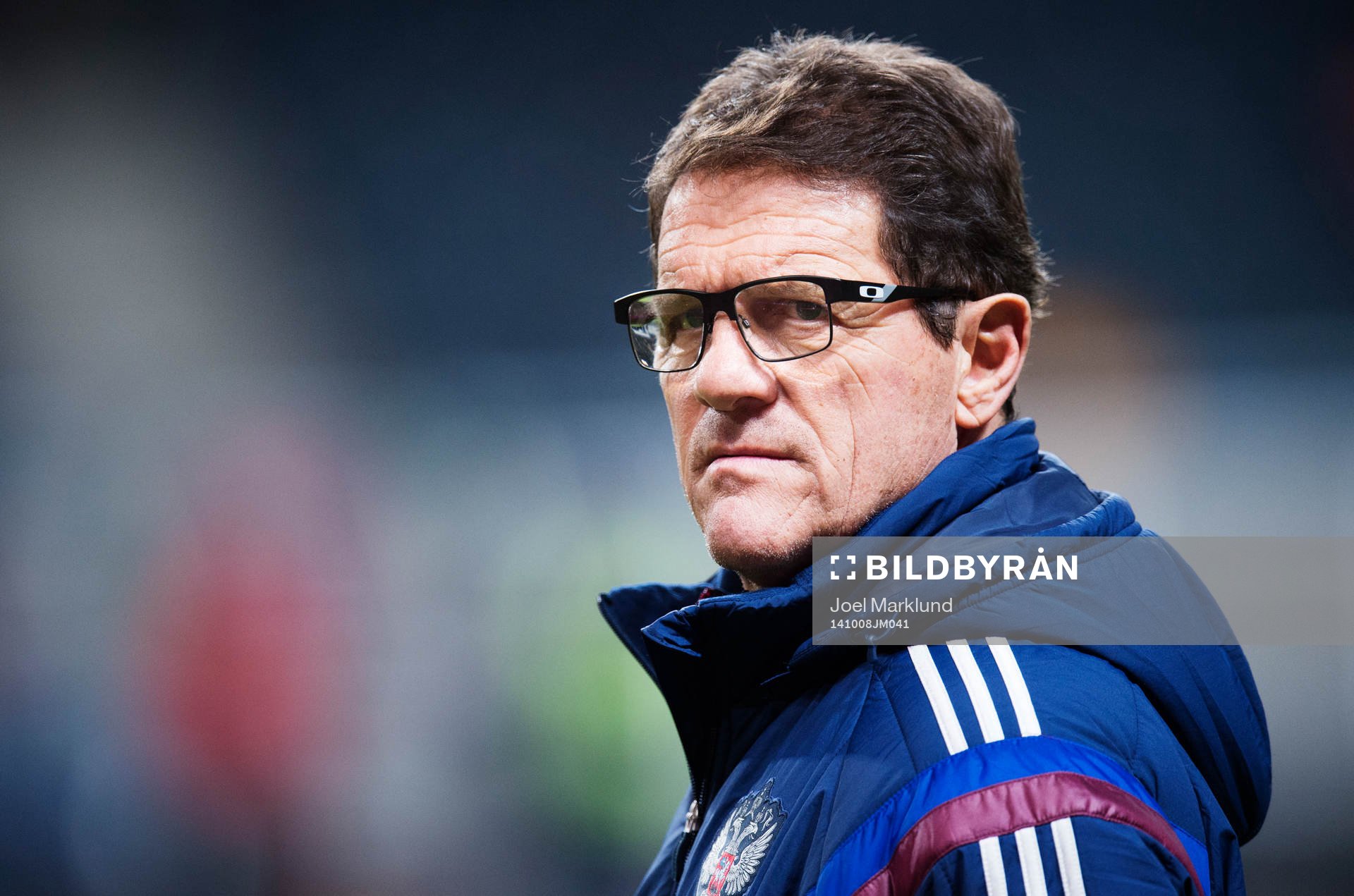 Förbundskapten Fabio Capello under Rysslands fotbollslandslags träning den 8 oktober 2014 i Stockholm.