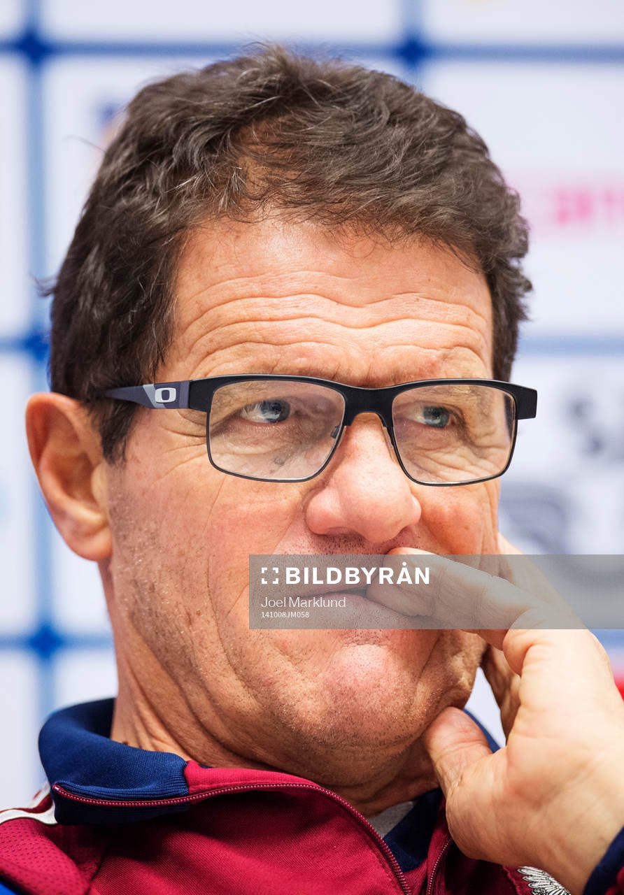 Förbundskapten Fabio Capello under Rysslands fotbollslandslags presskonferens den 8 oktober 2014 i Stockholm.