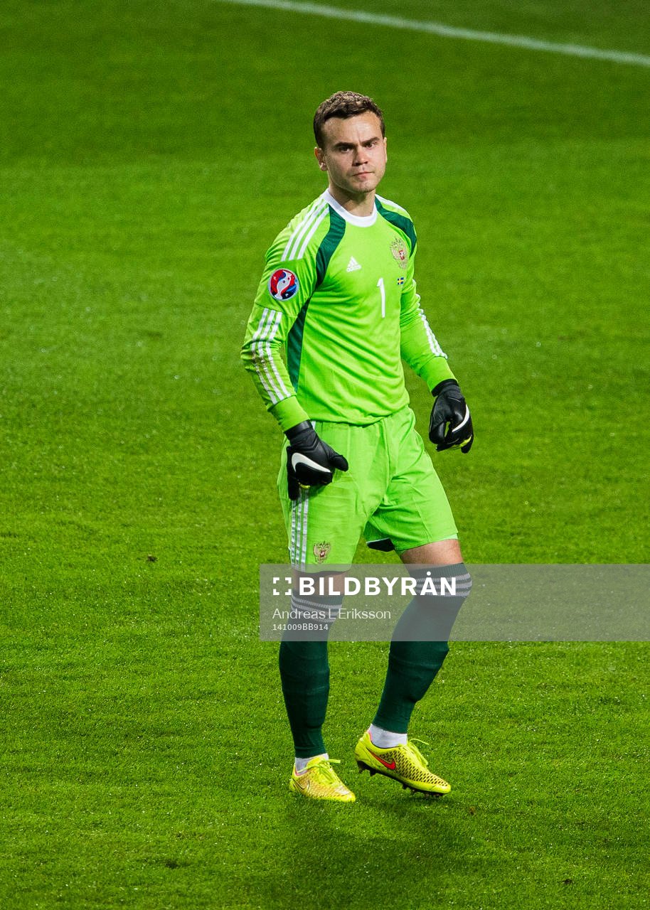 Rysslands målvakt Igor Akinfeev under fotbollsmatchen i EM-kvalet mellan Sverige och Ryssland den 9 oktober 2014 i Stockholm.