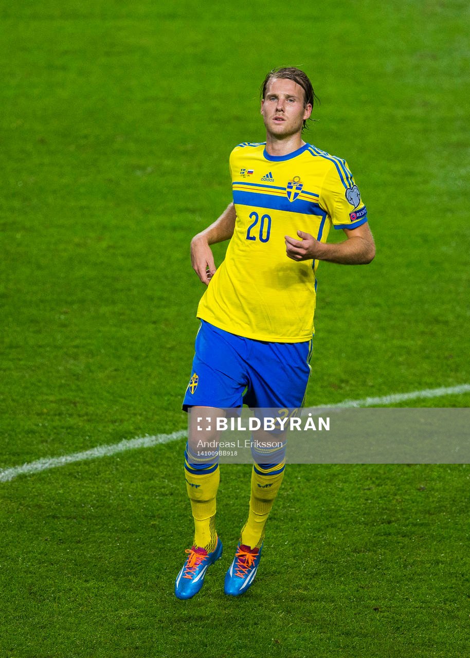Sveriges Ola Toivonen under fotbollsmatchen i EM-kvalet mellan Sverige och Ryssland den 9 oktober 2014 i Stockholm.