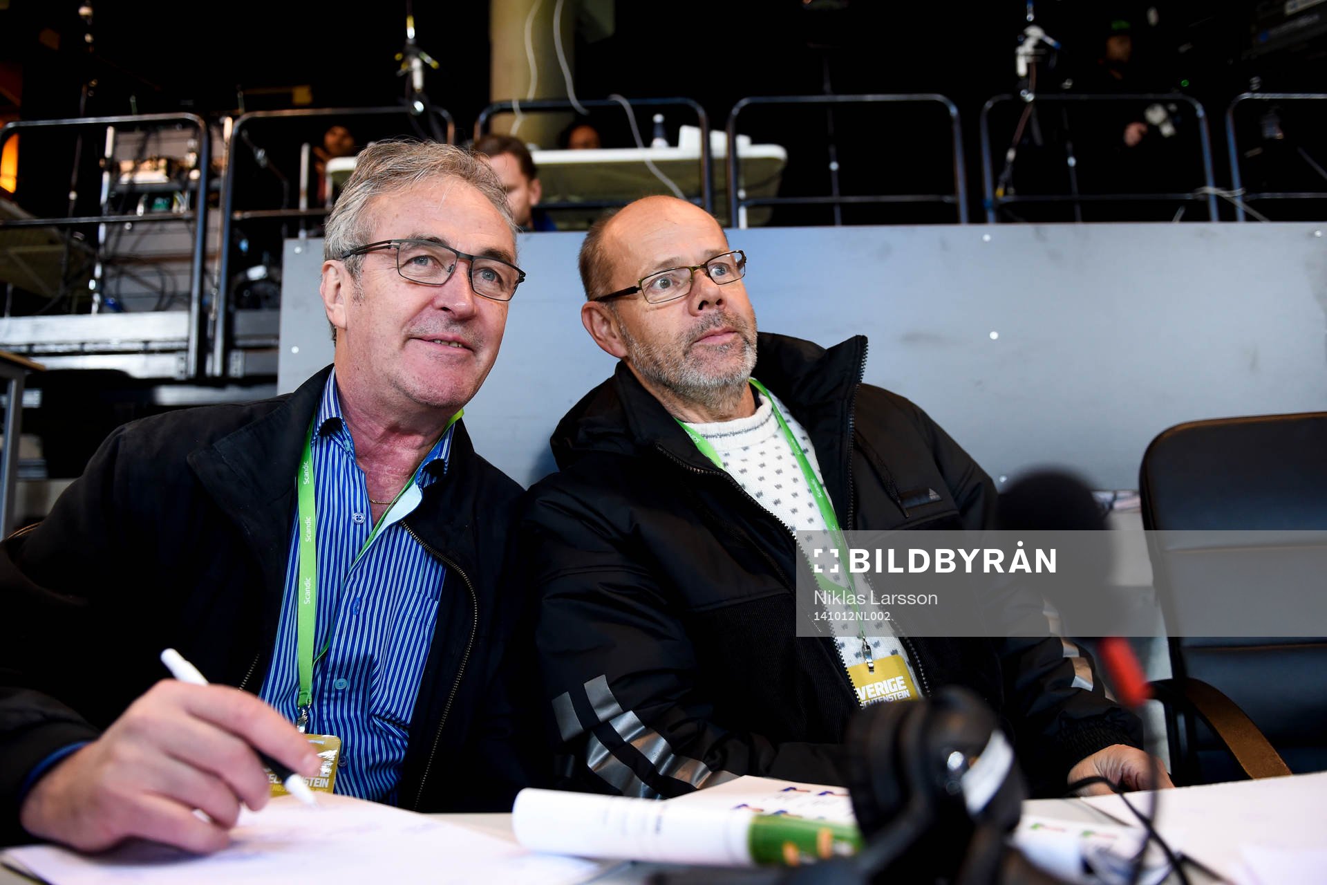 Ralf Edström och Dag Malmqvist, Radiosporten inför fotbollsmatchen i EM-kvalet mellan Sverige och Liechtenstein den 12 oktober 2014 i Stockholm.