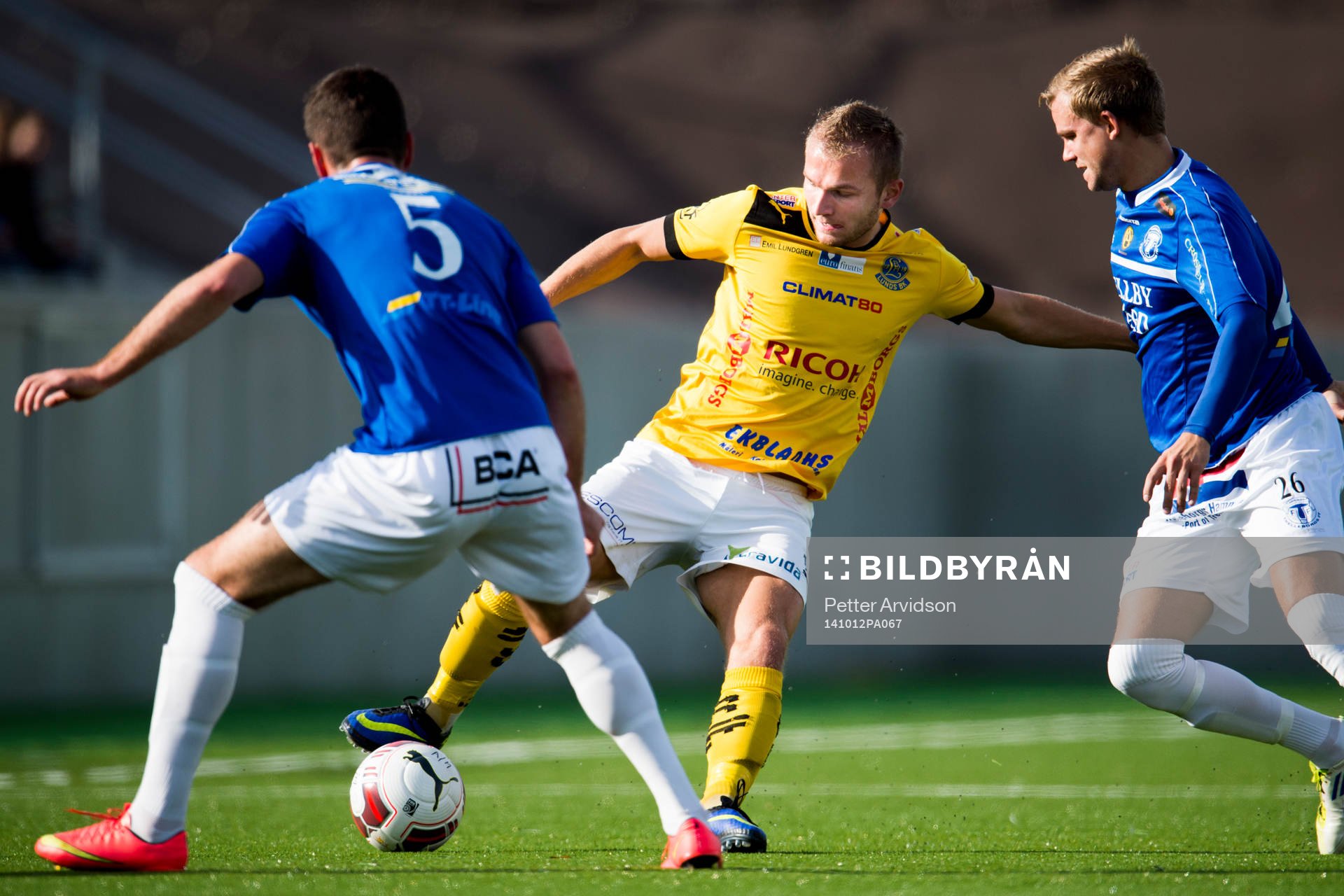 Lunds Admir Osmanceciv under fotbollsmatchen i Division 1 södra mellan Lunds BK och Trelleborg den 12 oktober 2014 i Lund.
