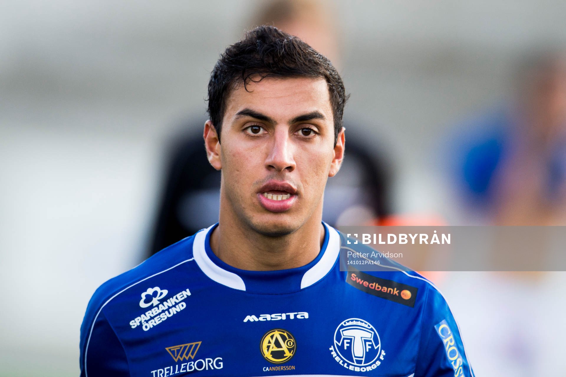 Trelleborgs Ali Jasim under fotbollsmatchen i Division 1 södra mellan Lunds BK och Trelleborg den 12 oktober 2014 i Lund.