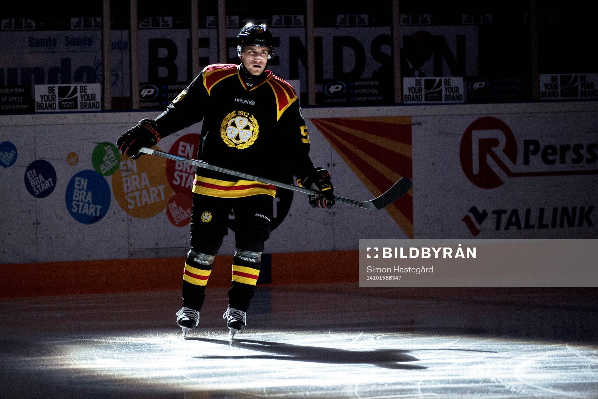 Brynäs Sebastian Enterfeldt före ishockeymatchen i SHL