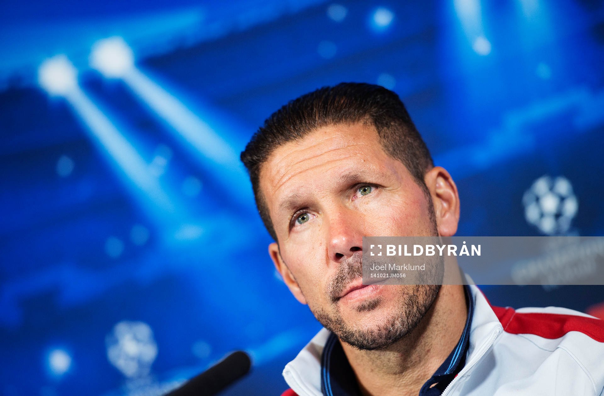 Atletico Madrids tränare Diego Simeone under en presskonferens den 21 oktober 2014 i Madrid.