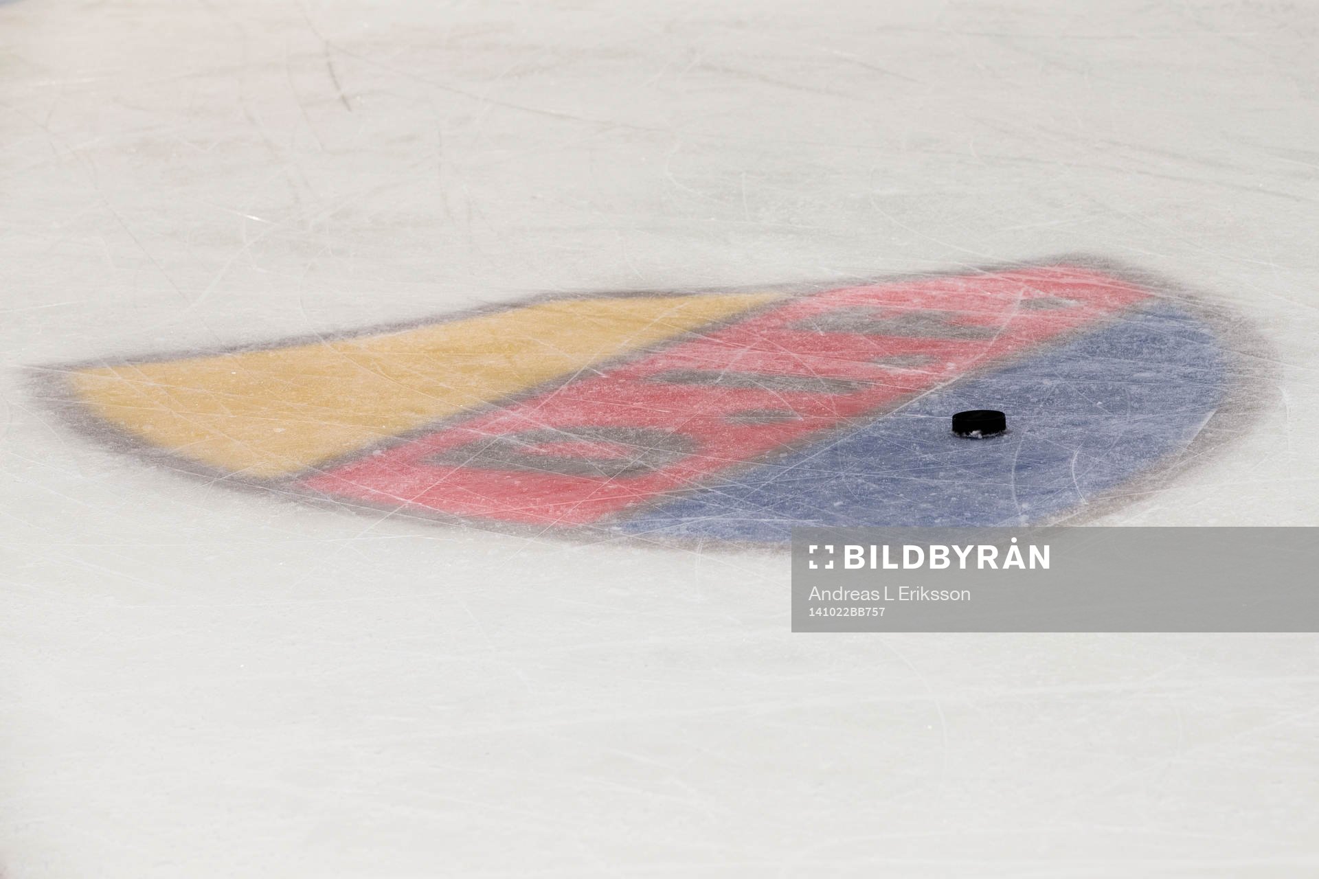 Djurgårdens emblem på isen innan ishockeymatchen i SHL
