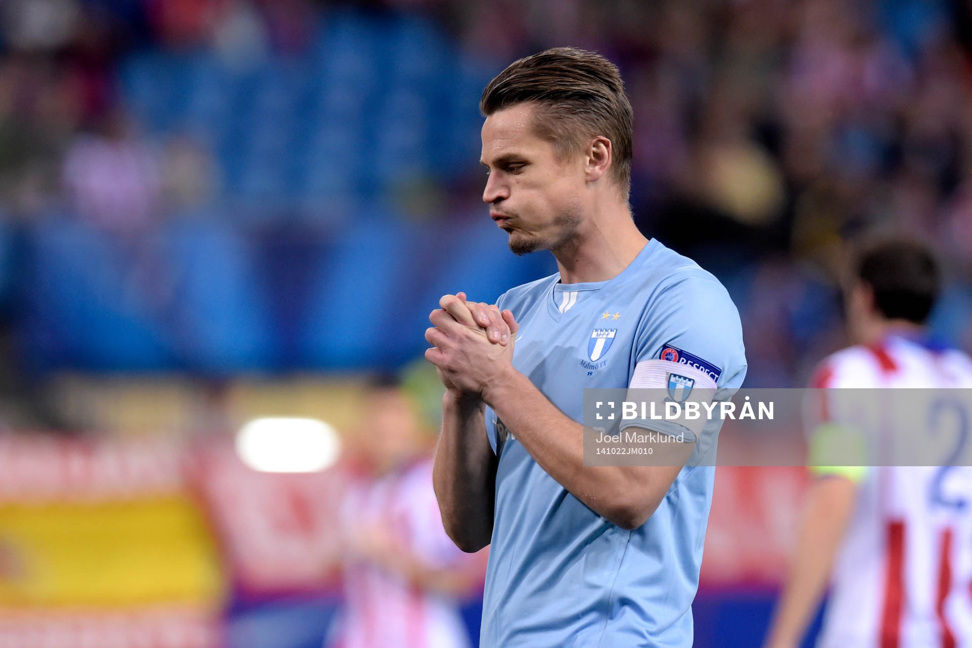 Malmö FF:s Markus Rosenberg under fotbollsmatchen i Champions League mellan Atletico Madrid och Malmö FF den 22 oktober 2014 i Madrid.