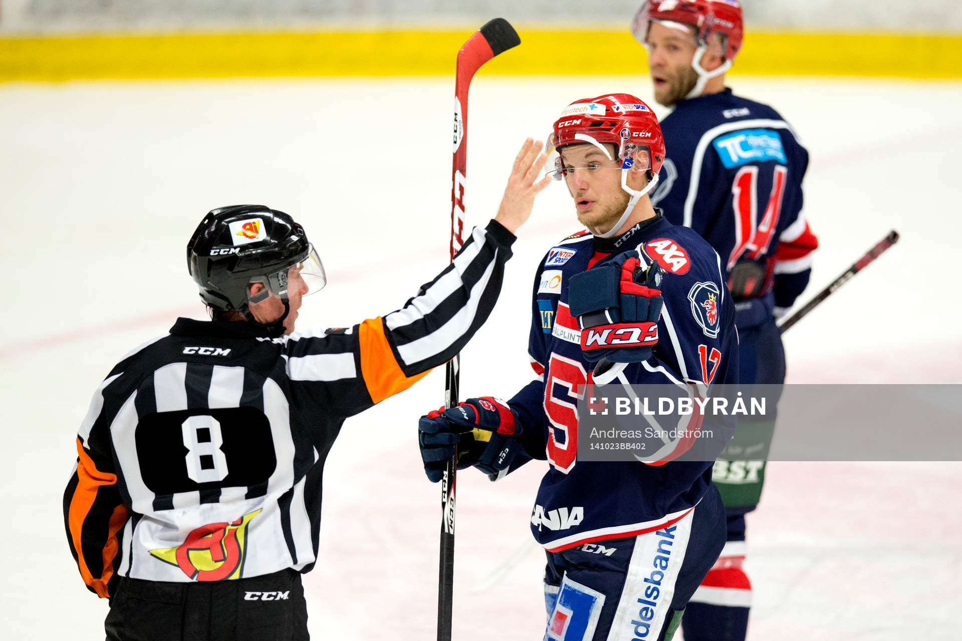 Södertäljes Jonas Engström diskuterar med domaren
