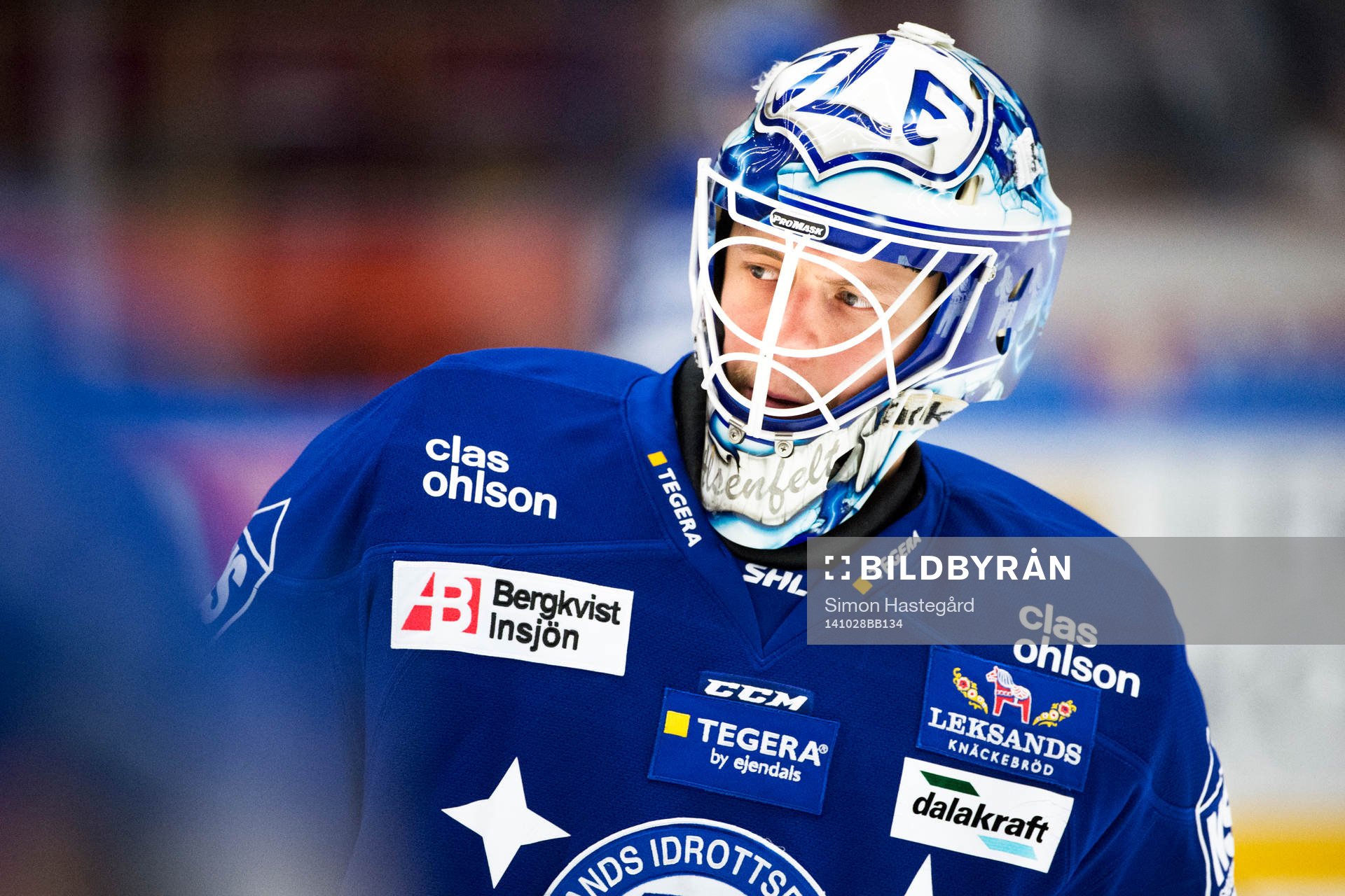 Leksands målvakt Oscar Alsenfelt före ishockeymatchen i